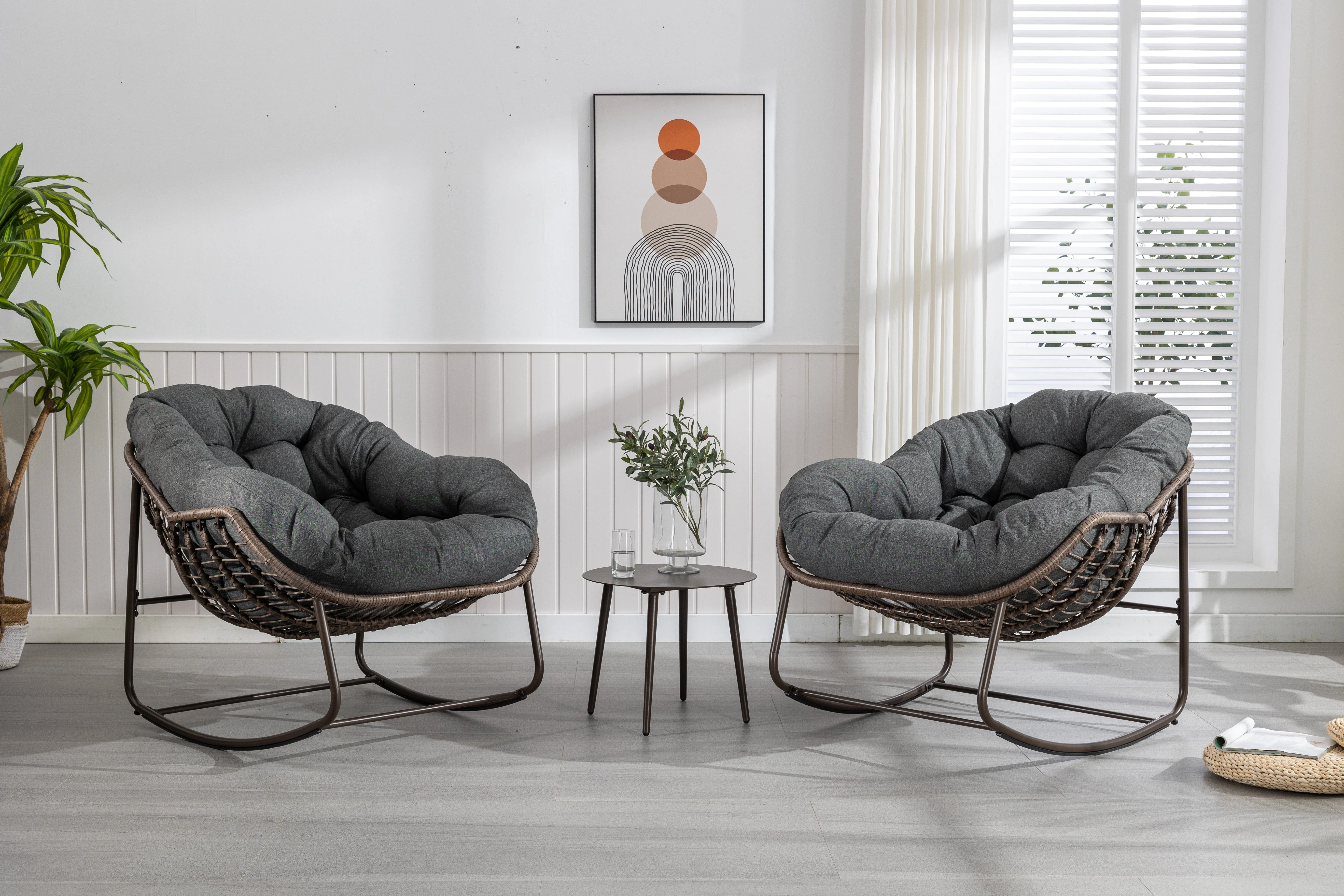 Outdoor Rocking Chair - Oversized Wicker Egg with Thick Cushion, Dark Gray - Image 7
