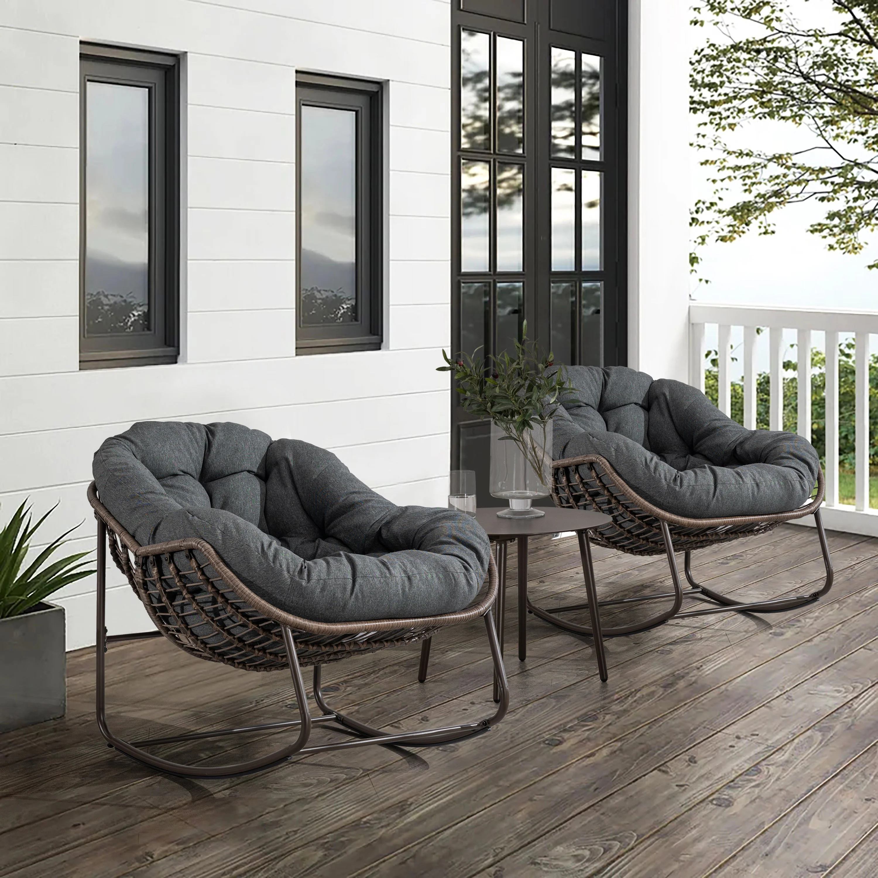 Outdoor Rocking Chair - Oversized Wicker Egg with Thick Cushion, Dark Gray - Image 8