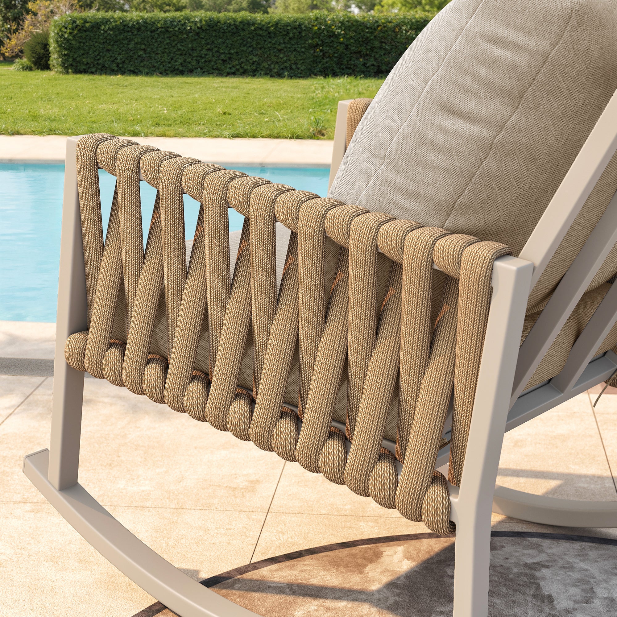 Outdoor Rocking Chair with Cross-Rope Weaving and Cushions, Weatherproof Metal Frame - Image 3