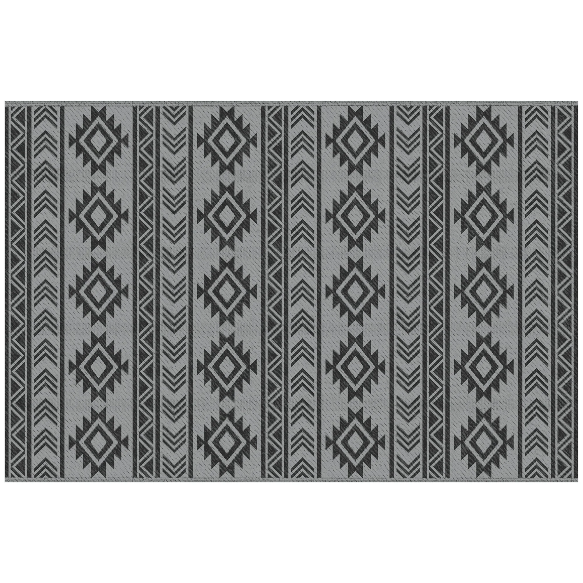Outdoor Rug, Waterproof Double-Sided Plastic Balcony/Terrace 182x274 cm, Black/Grey - Image 2
