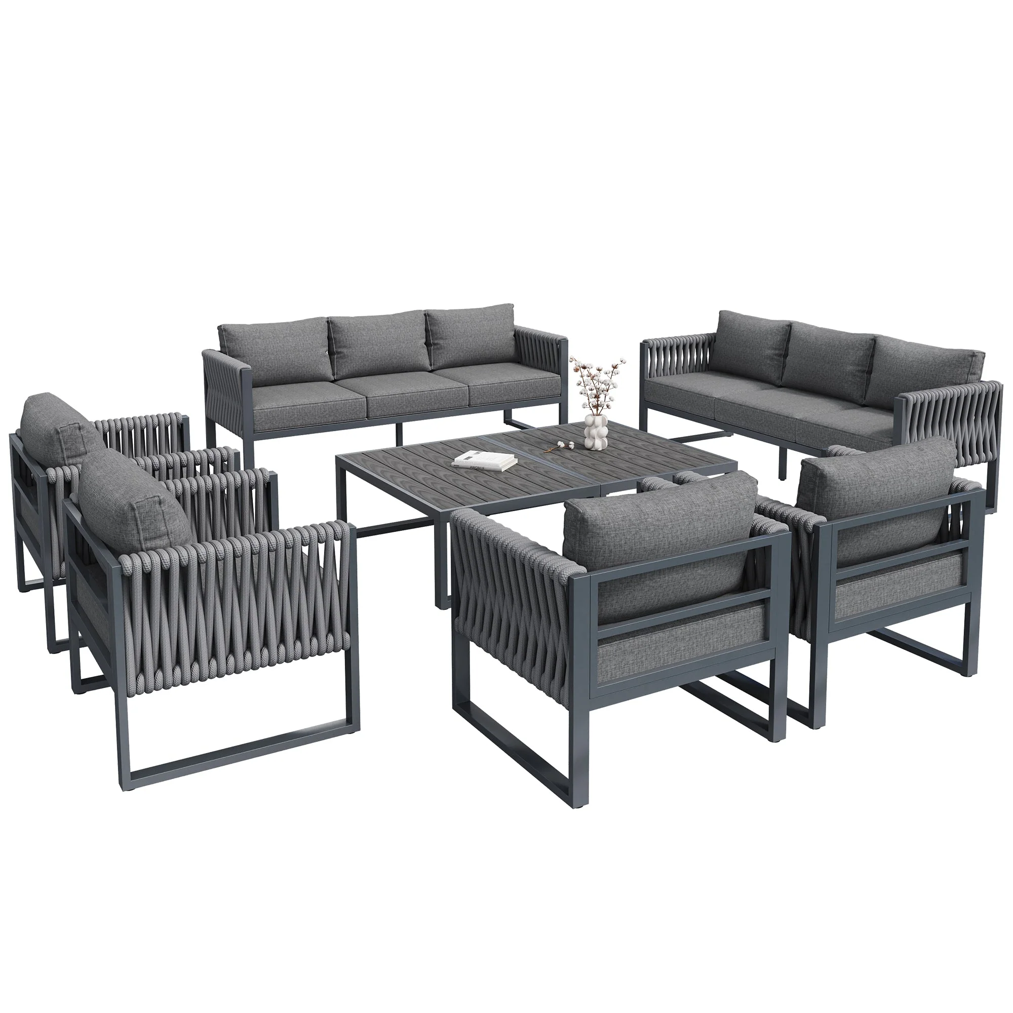 Outdoor Sofa Lounge Set 10-Seater Rustproof Metal Frame - Grey - Image 7