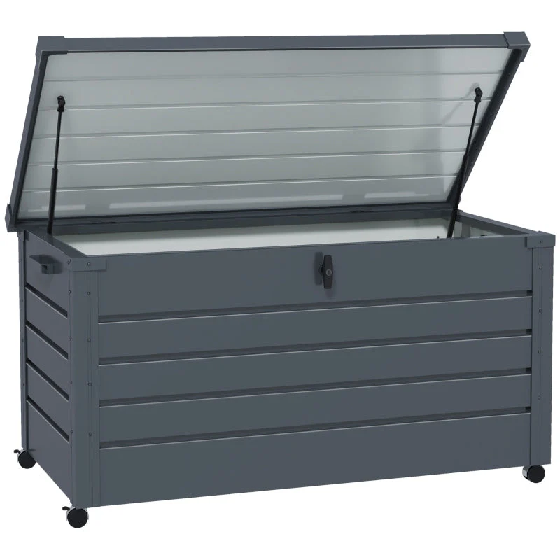Outdoor Storage Box Weatherproof 4 Wheels 100x62x65cm - Dark Grey - Image 2