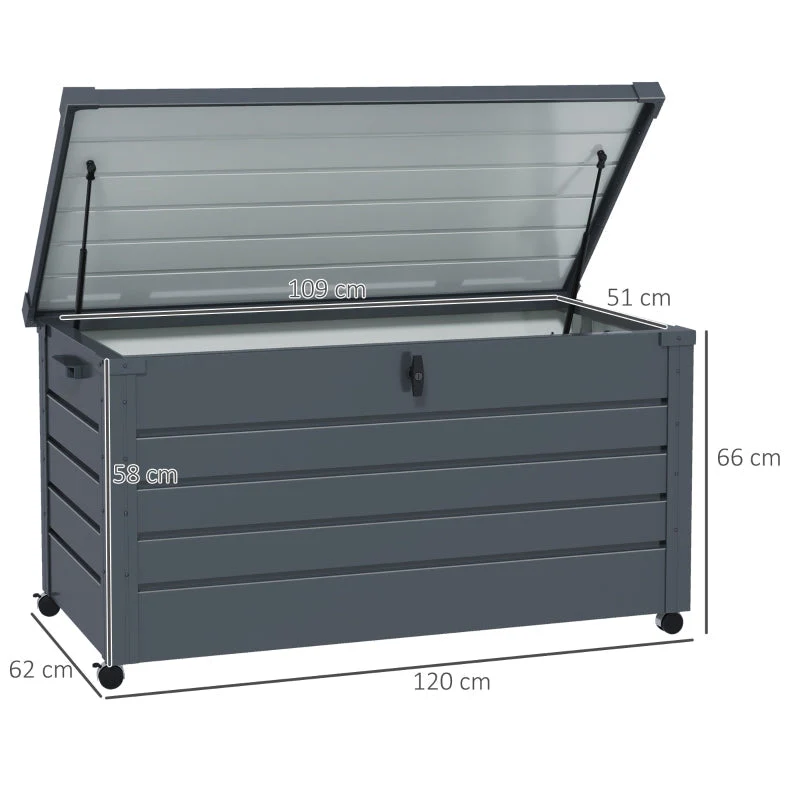 Outdoor Storage Box Weatherproof 4 Wheels 100x62x65cm - Dark Grey - Image 3