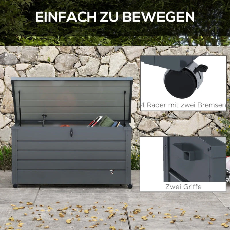 Outdoor Storage Box Weatherproof 4 Wheels 100x62x65cm - Dark Grey - Image 4