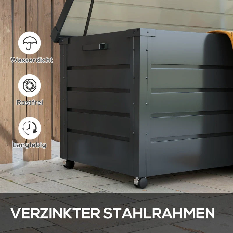 Outdoor Storage Box Weatherproof 4 Wheels 100x62x65cm - Dark Grey - Image 5