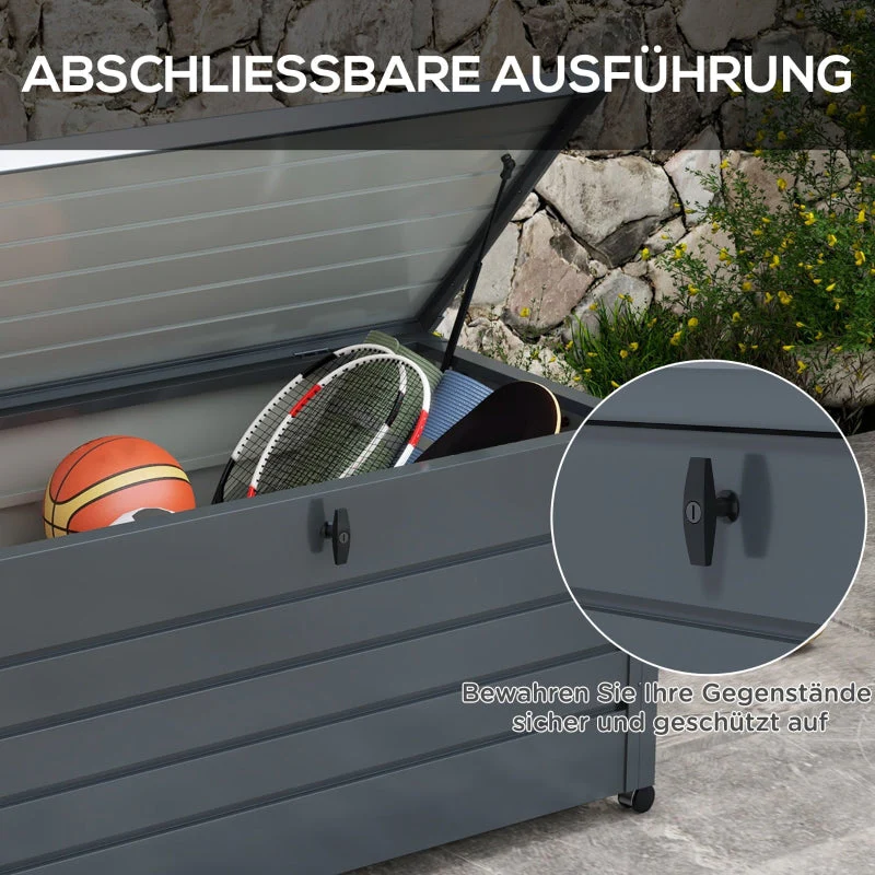 Outdoor Storage Box Weatherproof 4 Wheels 100x62x65cm - Dark Grey - Image 7