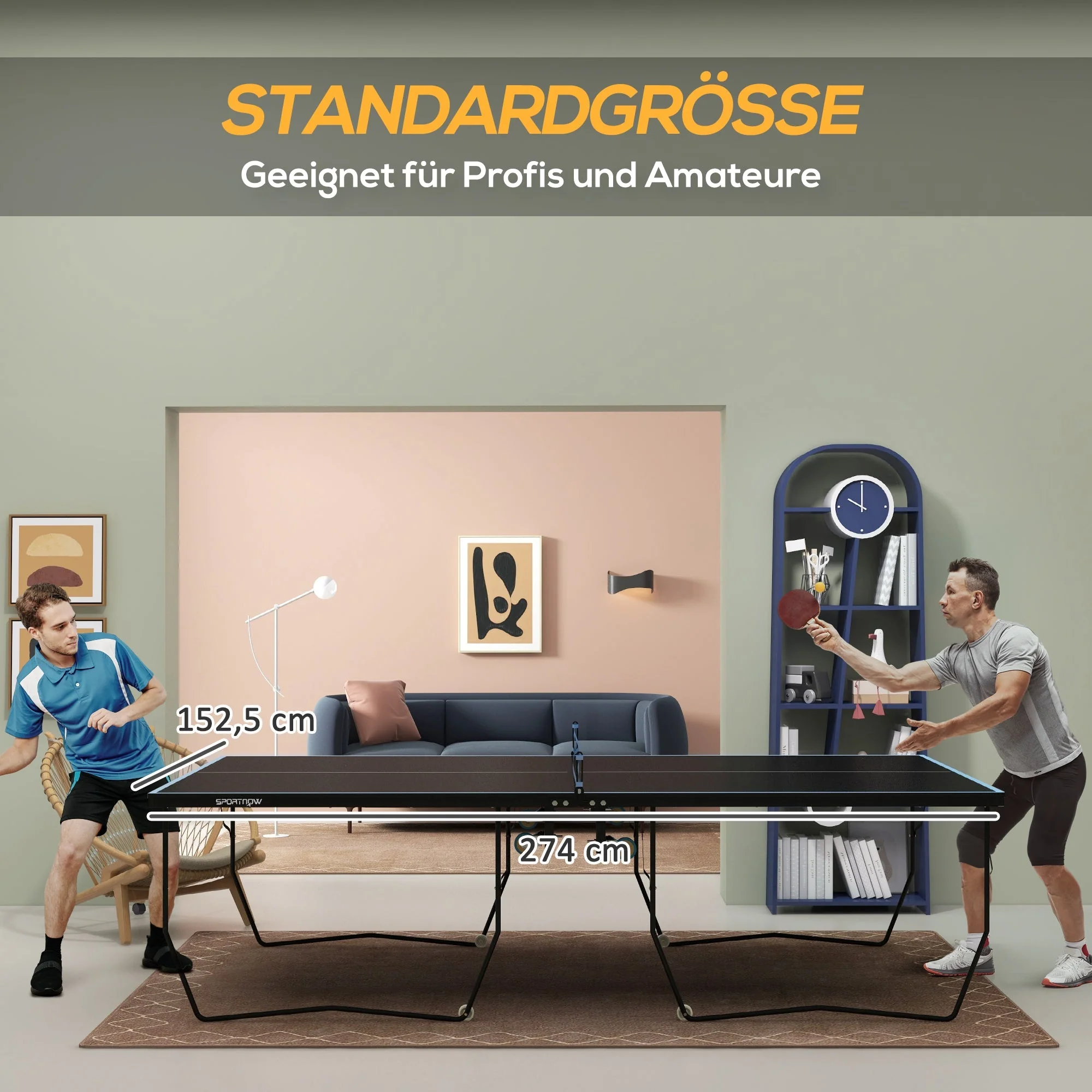 Outdoor Table Tennis Table, Foldable, with Net & Wheels, Steel Black - Image 4