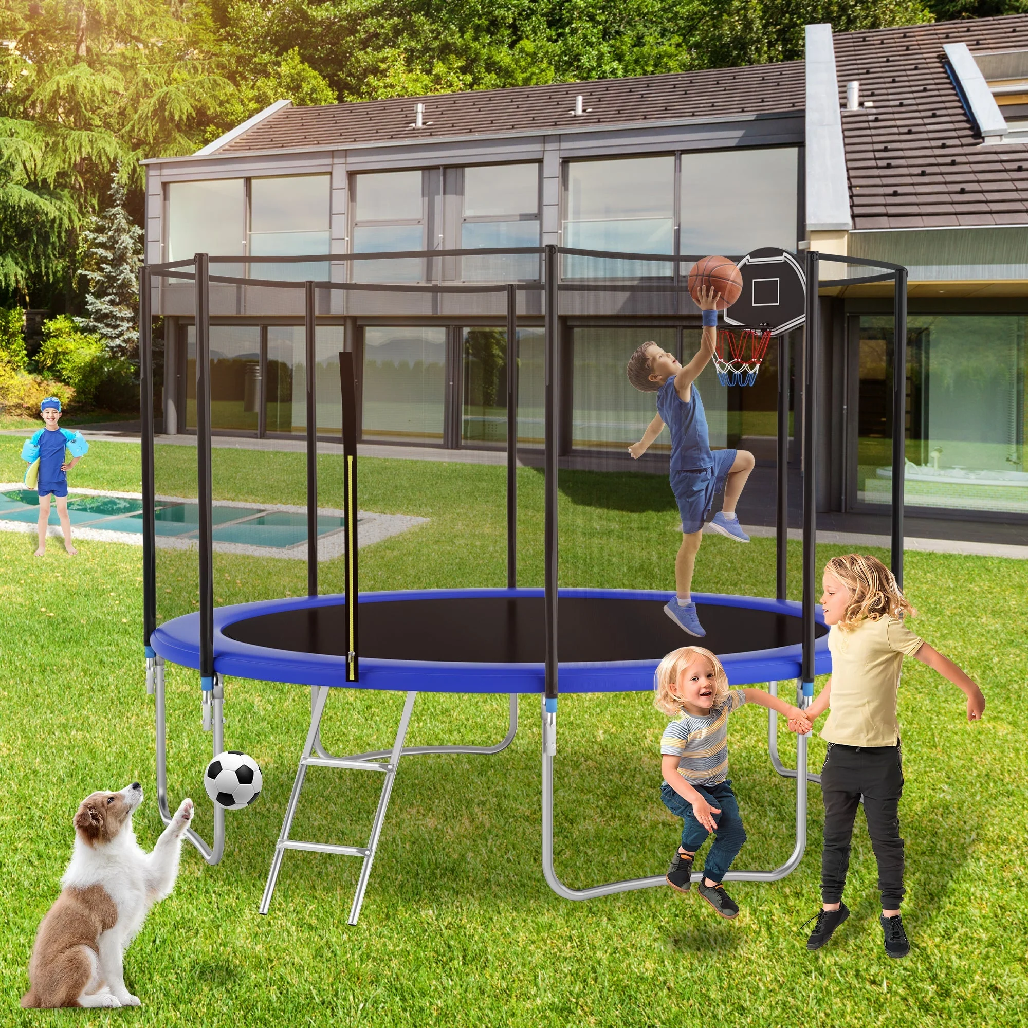Outdoor Trampoline 305 cm with Reinforced Leg Crossbars and One-Piece Construction, Durable Steel