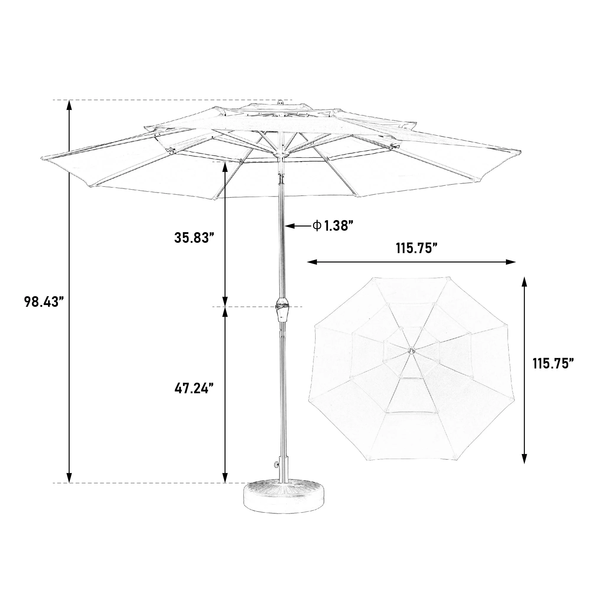 Outdoor Umbrella, 14.8 Ft Double Sided Rectangular Large with Crank, Blue - Image 7