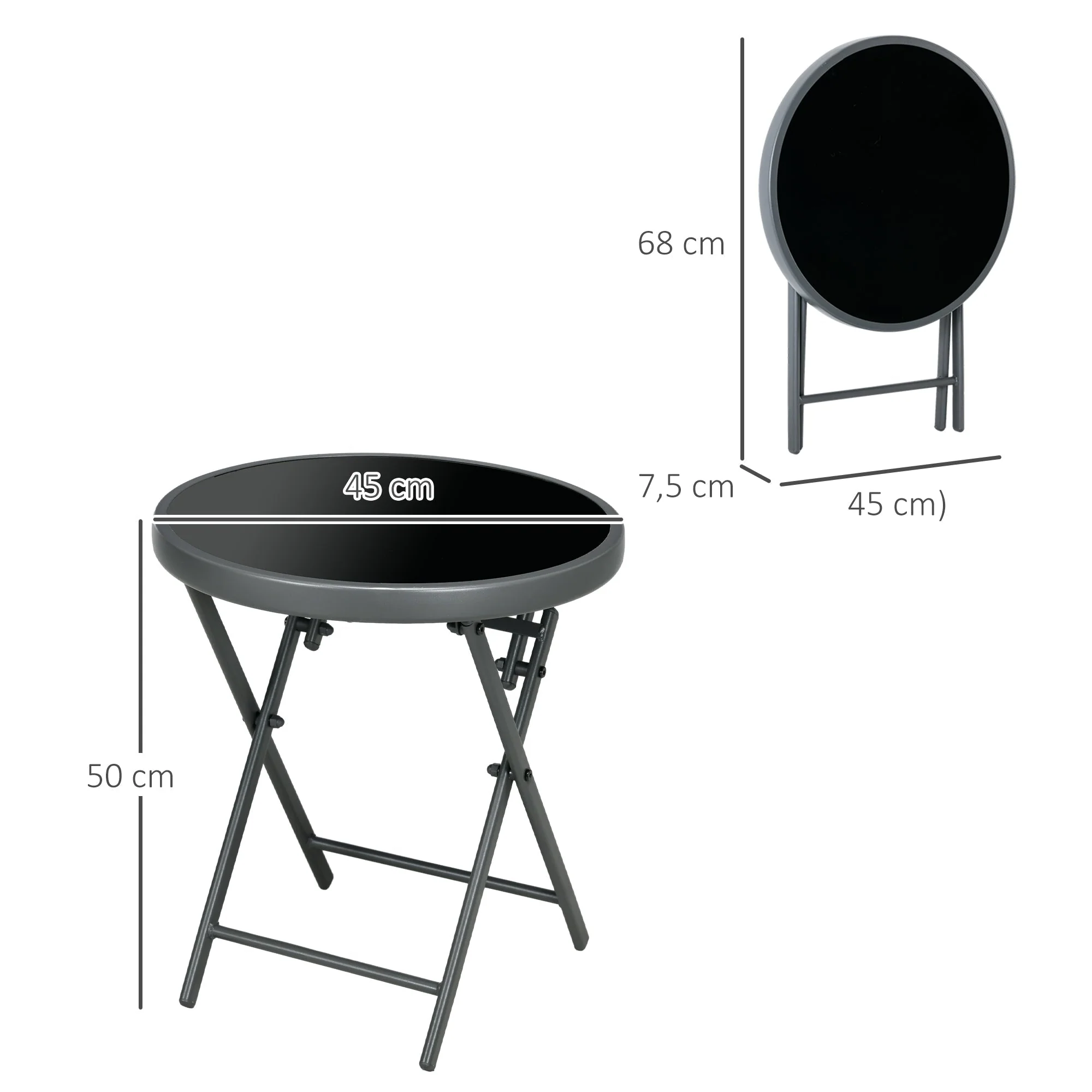 Outsnuuy Folding Table, Glass Top, 45x50cm, Black - Image 3