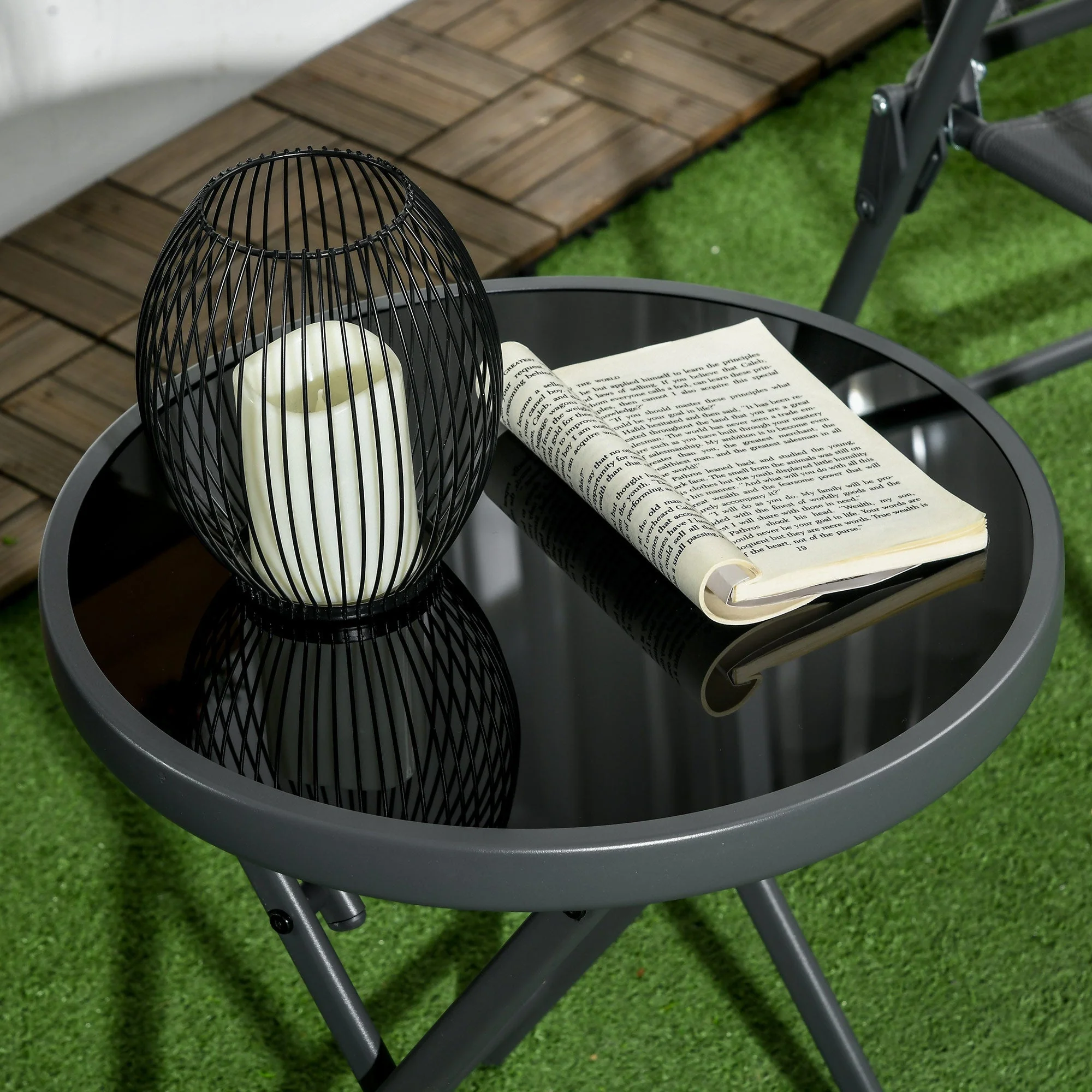 Outsnuuy Folding Table, Glass Top, 45x50cm, Black - Image 7