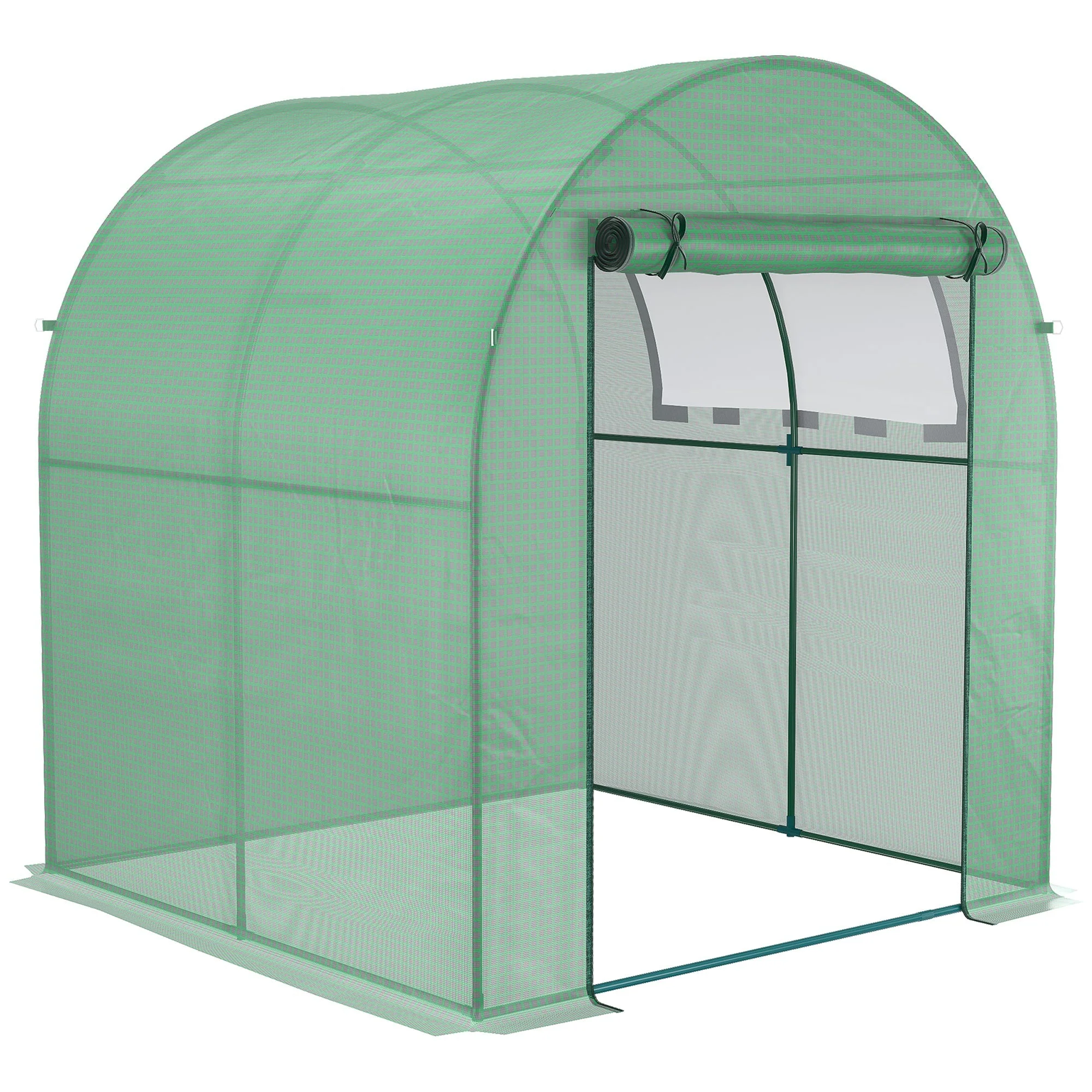 Outsunny Greenhouse, 180 x 180 x 200 cm Walk-in Plant House with Roll-Up Door and Side Window, Green PE Mesh Film - Image 8