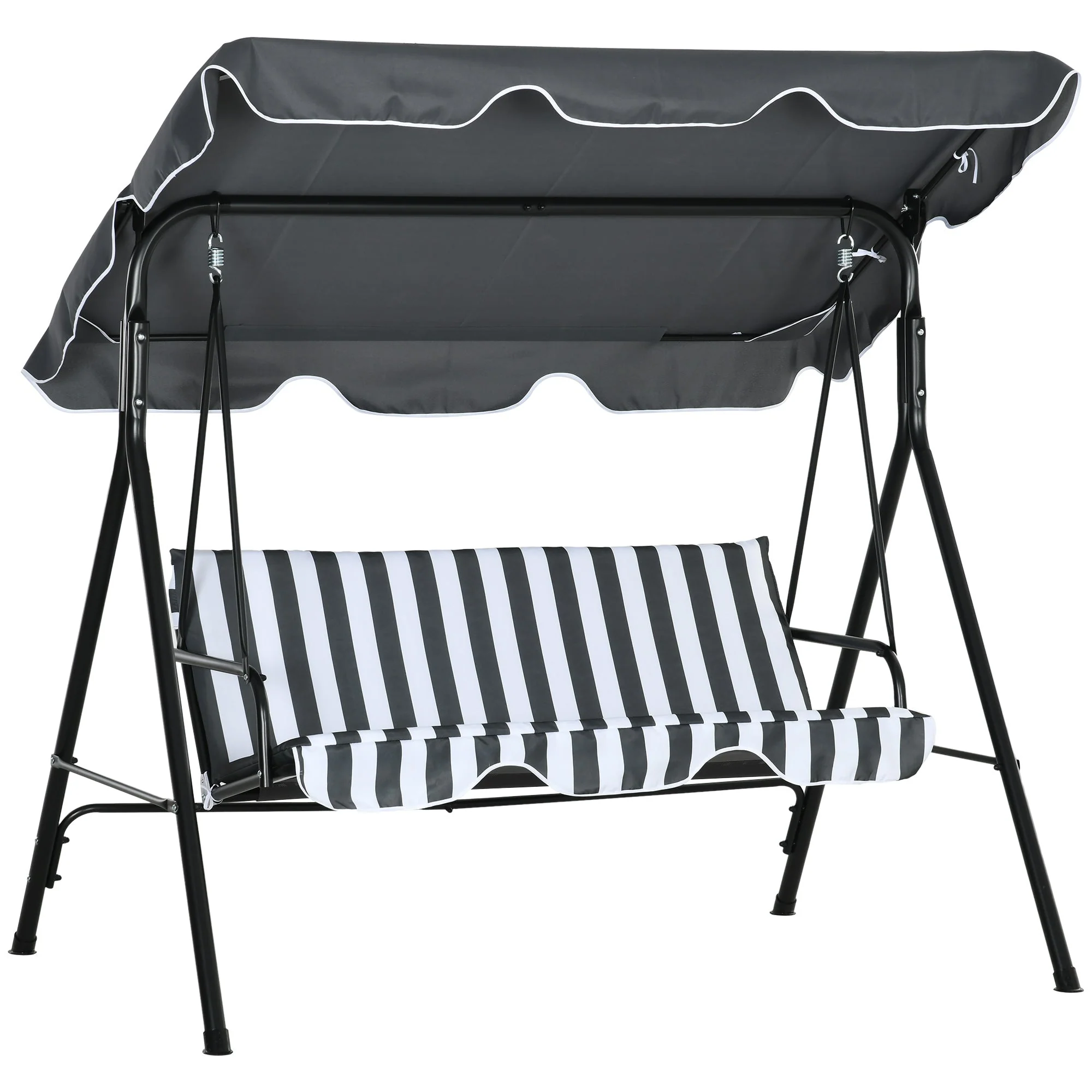 Outsuuny 3-Seater Garden Swing with Adjustable Sunshade, 240 kg Load Capacity, Grey/White - Image 2