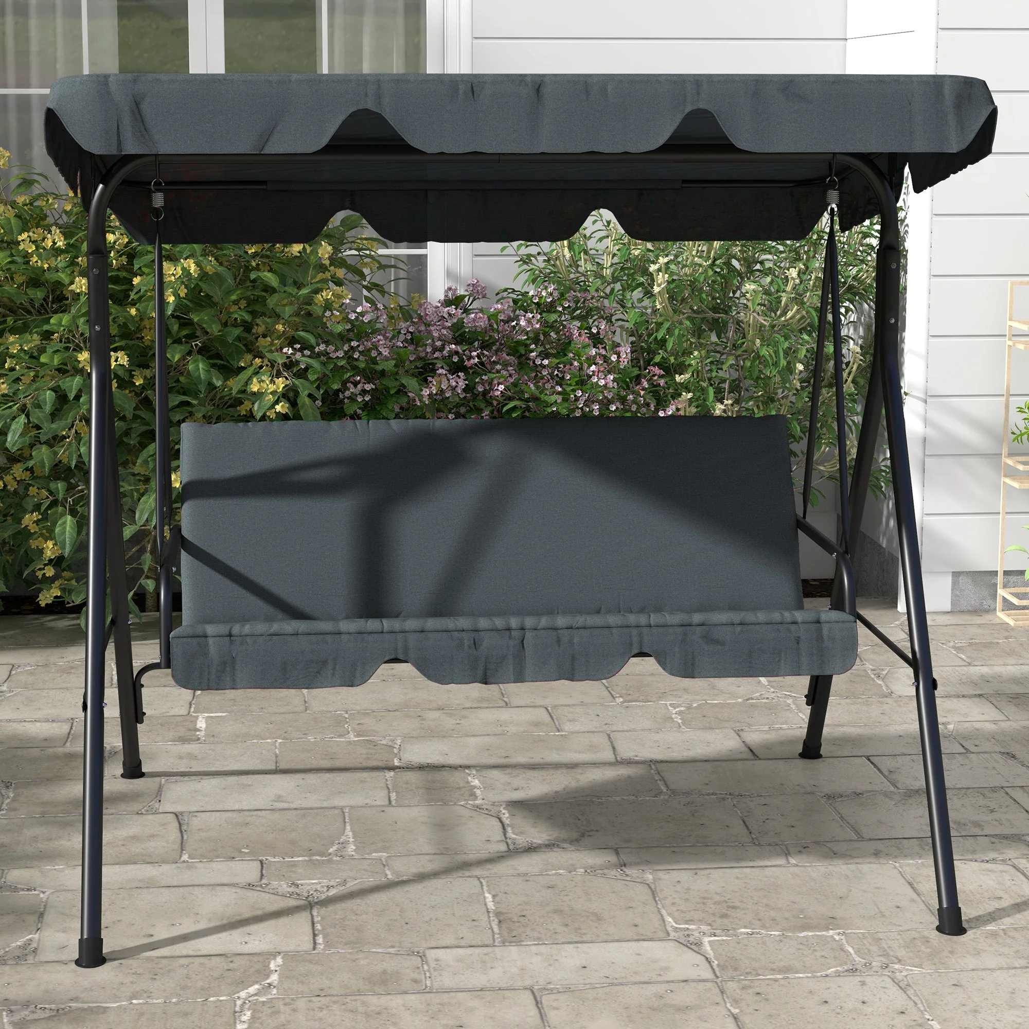 Outsuuny 3-Seater Hollywood Swing with Adjustable Sunshade, 240 kg Load Capacity, Grey - Image 7