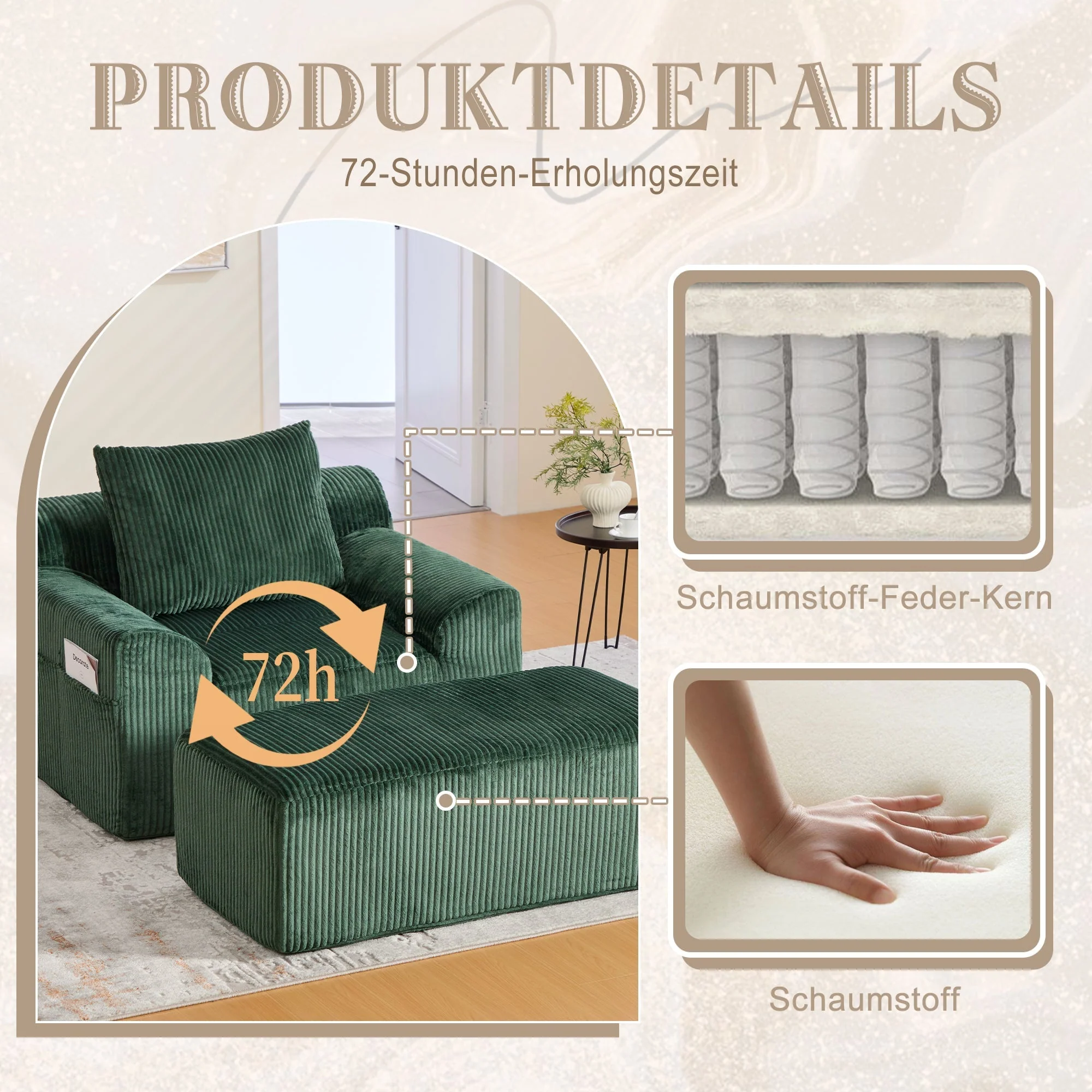 Oversized Sofa Chair Corduroy Deep Seat Boneless No Assembly Required - Image 4
