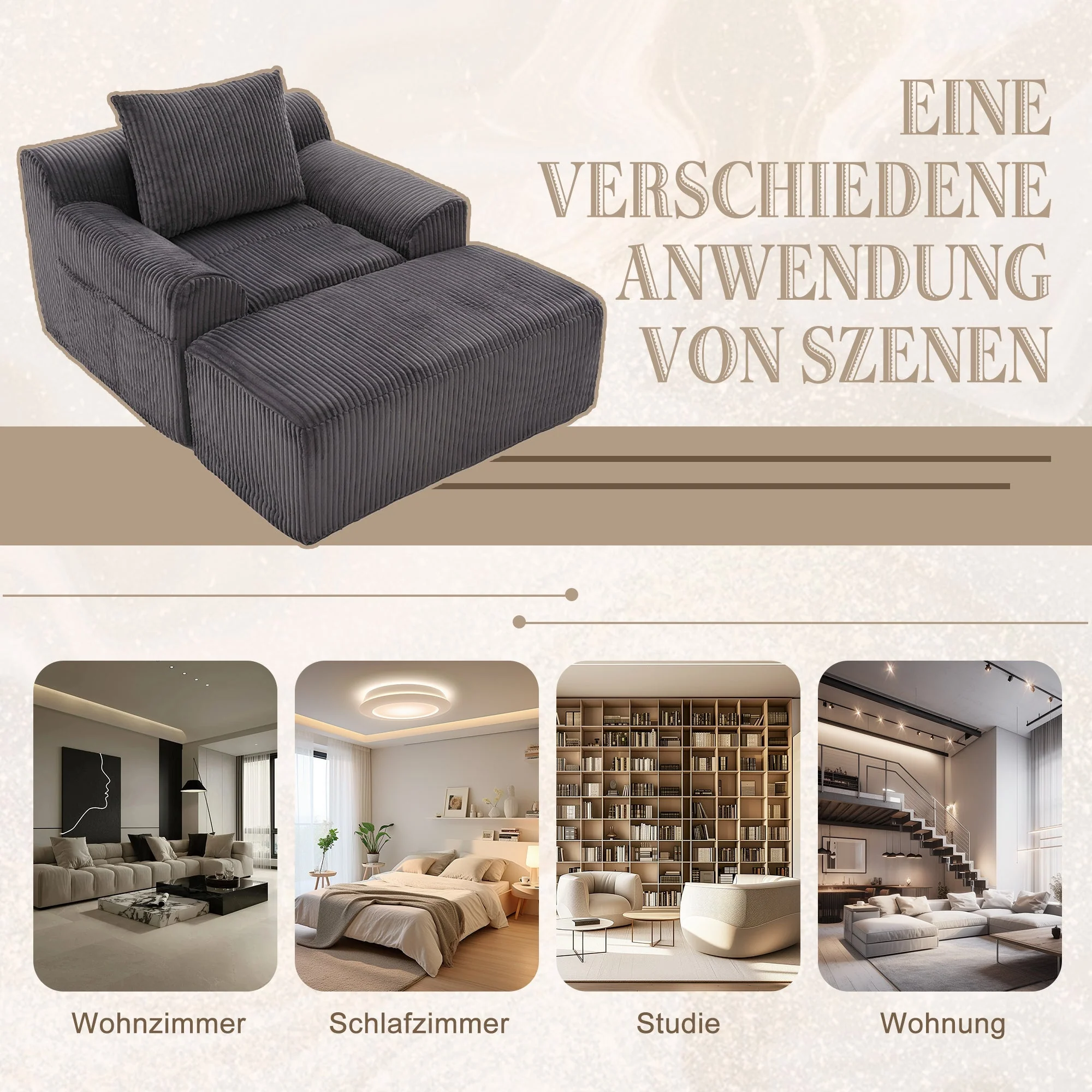 Oversized Sofa Chair Deep Seat Corduroy Upholstered Armchair - Image 5
