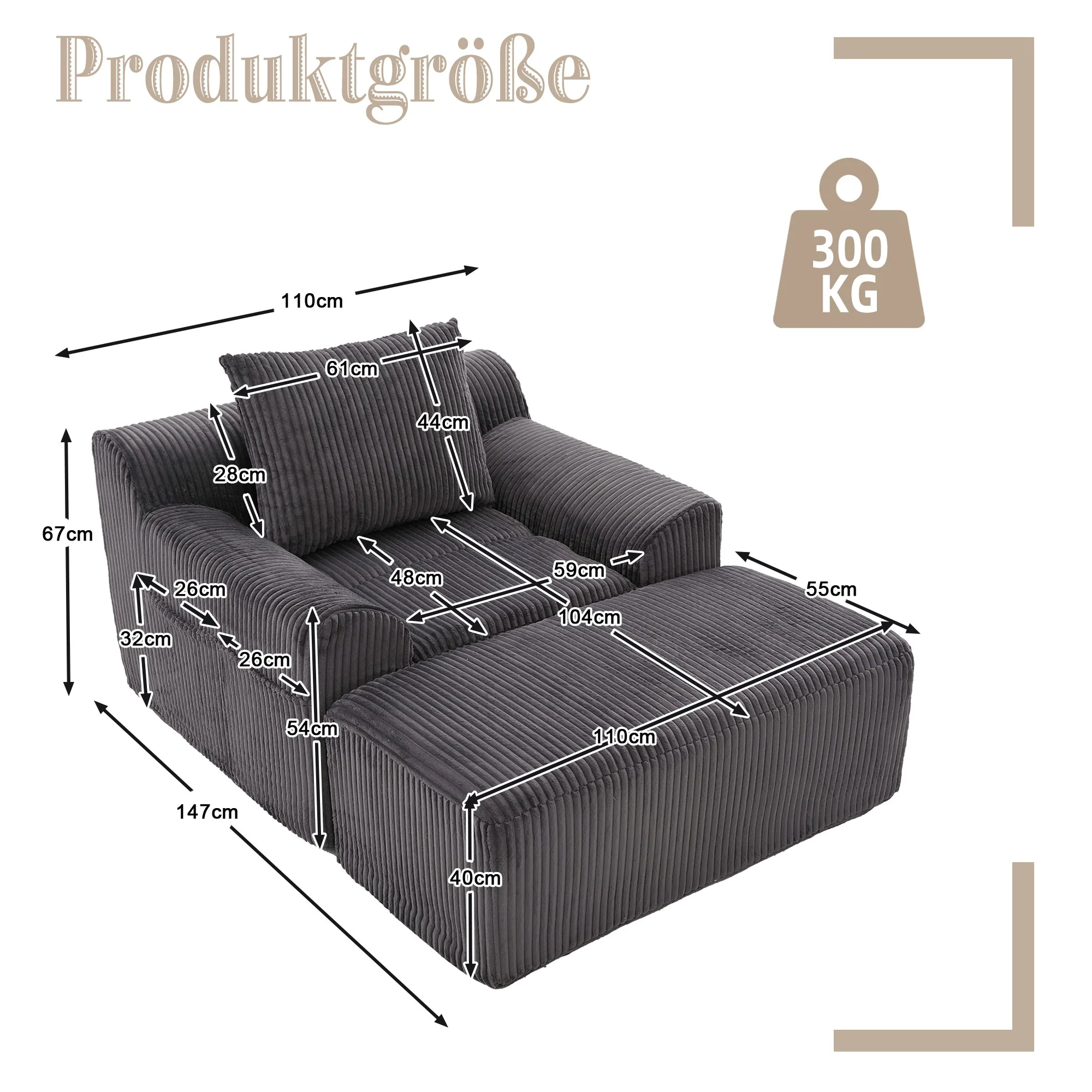 Oversized Sofa Chair Deep Seat Corduroy Upholstered Armchair - Image 7