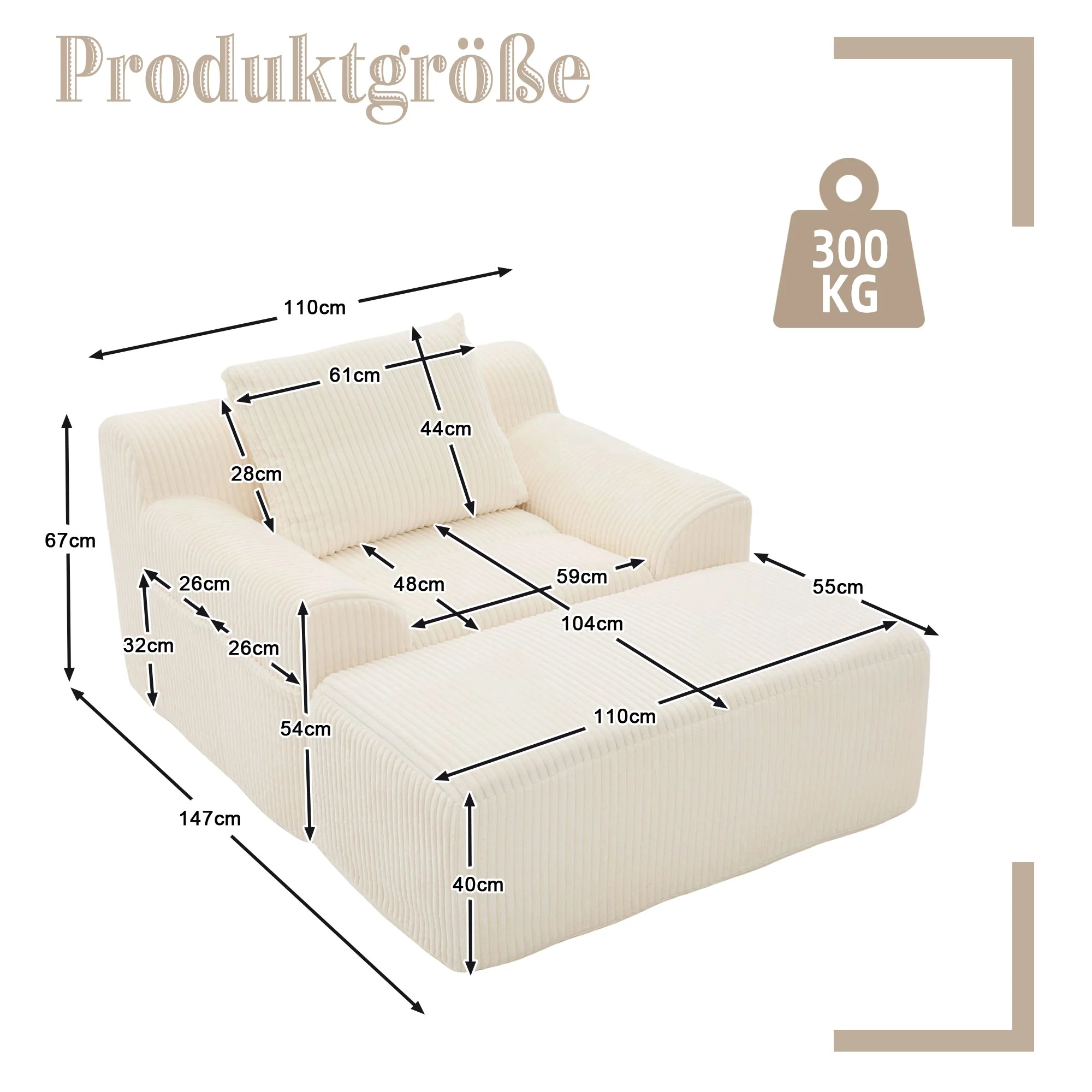 Oversized Sofa Chair, Deep Seat Upholstered Armchair with Side Pockets, Corduroy - Image 7