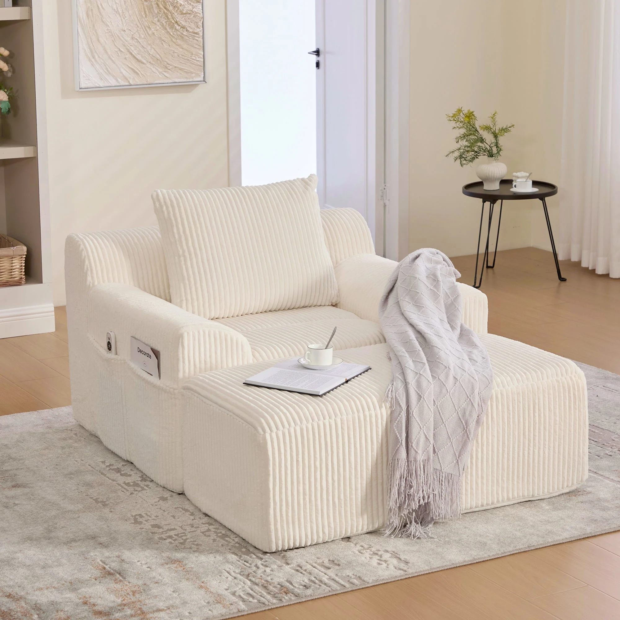 Oversized Sofa Chair, Deep Seat Upholstered Armchair with Side Pockets, Corduroy - Image 9