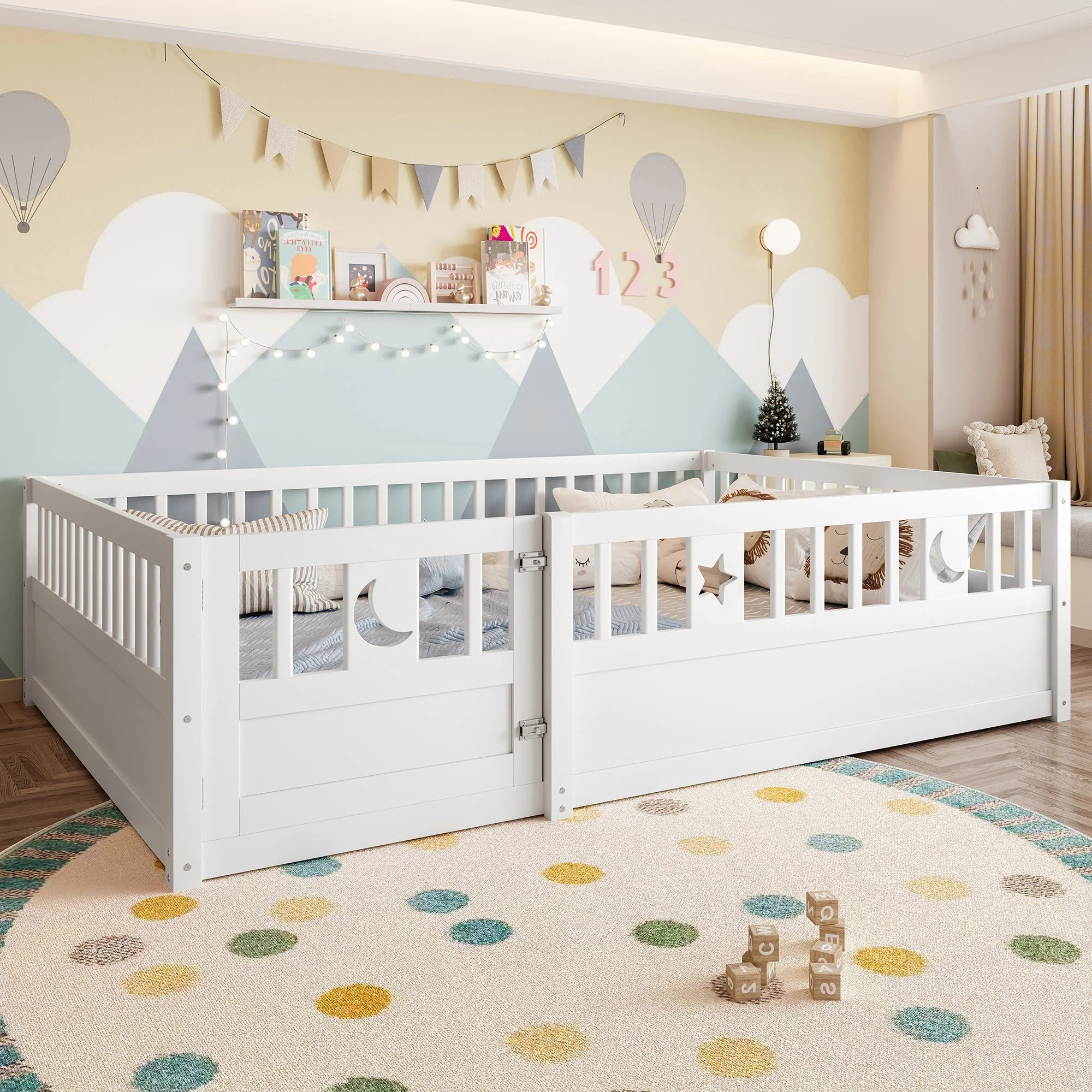 Panel Bed 140x190cm Children's Railing Star & Moon - White - Image 3