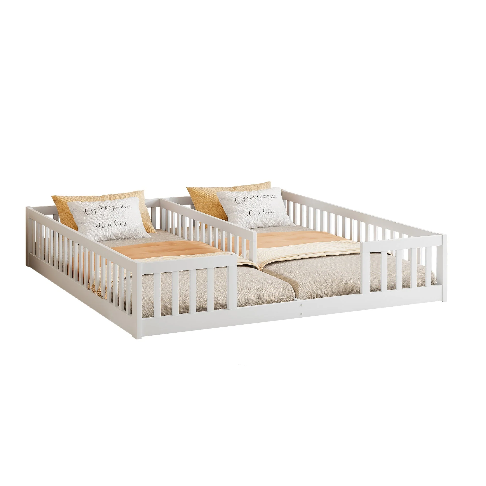 Panel Bed 90x200cm with Railing Minimalist Pine Wood - White - Image 6