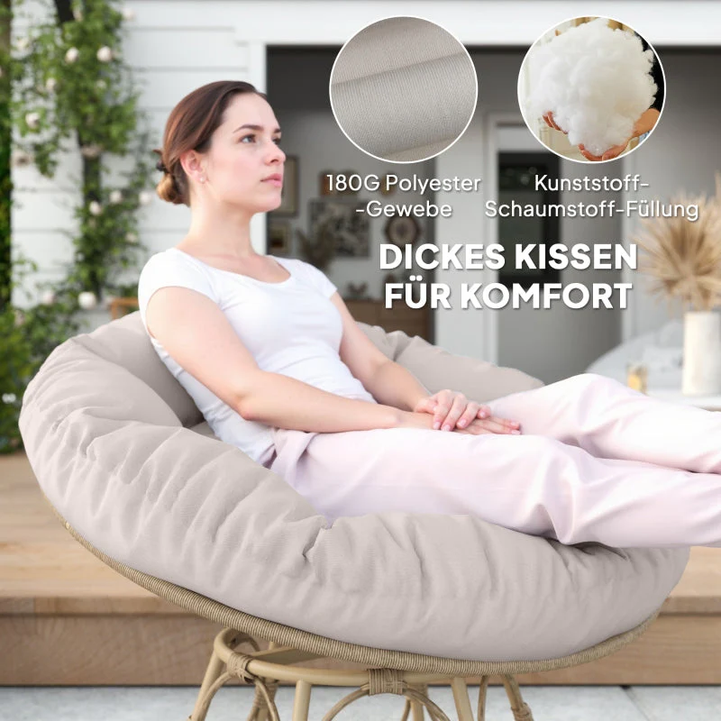 Papasan Chair, 360° Rotatable Wicker, Light Gray - Image 4