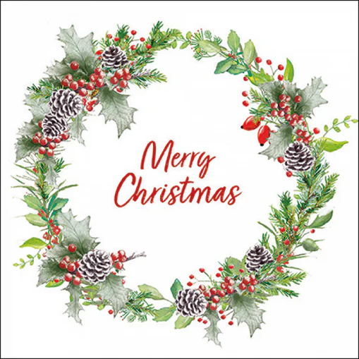Paper Napkins - Holiday Wreath White