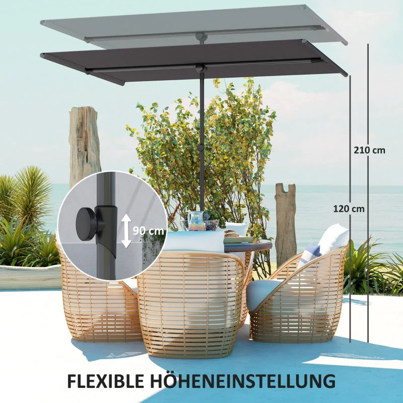 Parasol, 180 Degree Rotatable Height Adjustable Garden Umbrella with Aluminum Pole, Dark Gray - Image 5