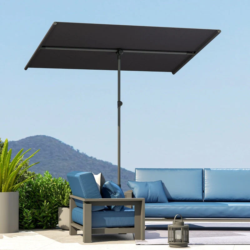 Parasol, 180 Degree Rotatable Height Adjustable Garden Umbrella with Aluminum Pole, Dark Gray - Image 7