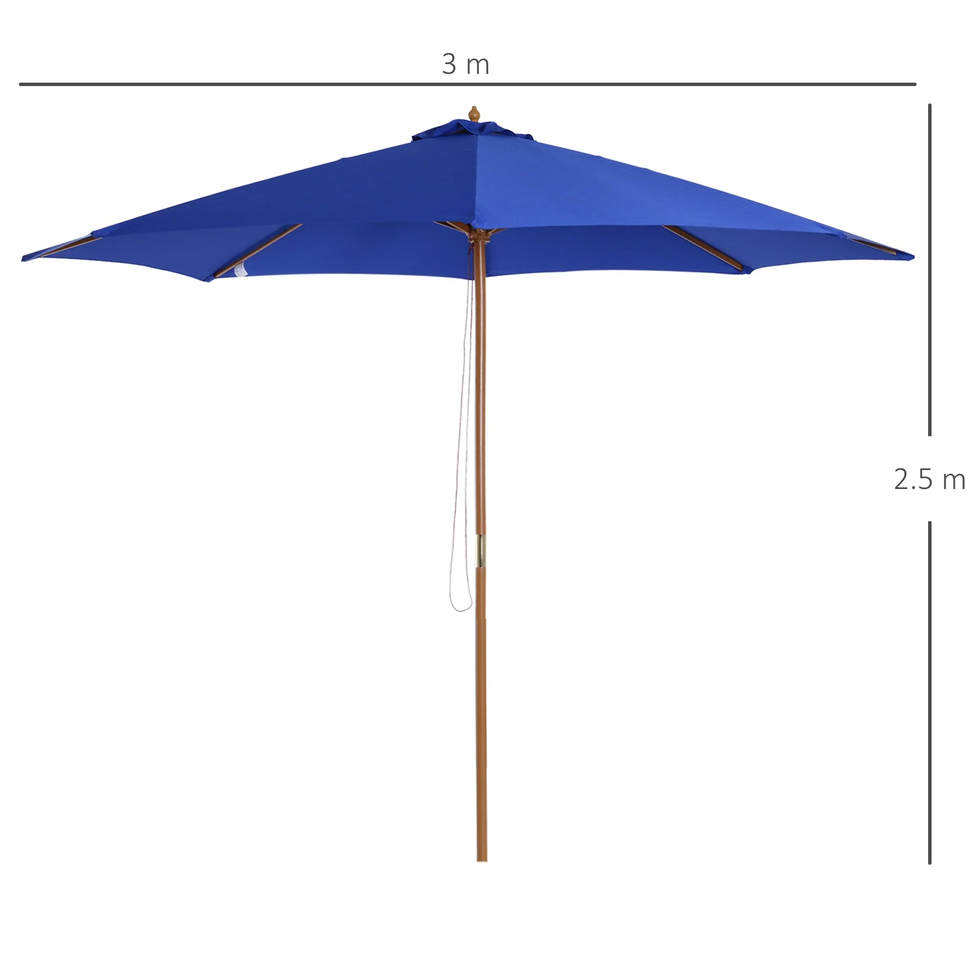 Parasol 300cm Cantilever Balcony Garden Umbrella Bamboo, Blue - Image 3