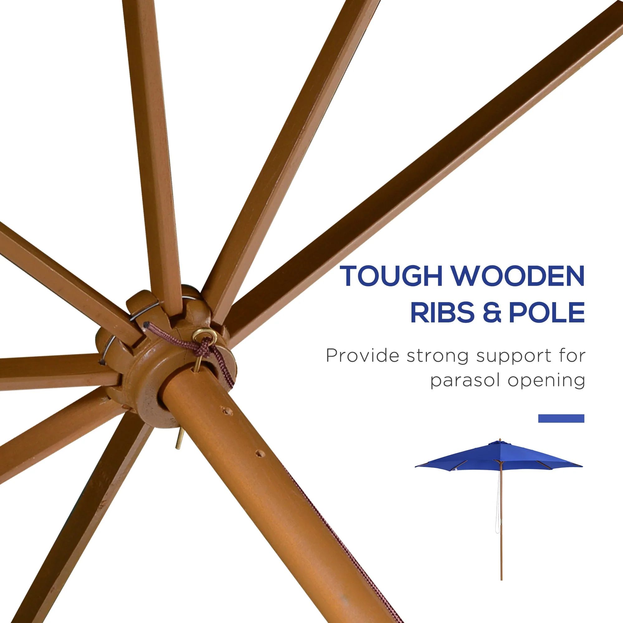 Parasol 300cm Cantilever Balcony Garden Umbrella Bamboo, Blue - Image 4