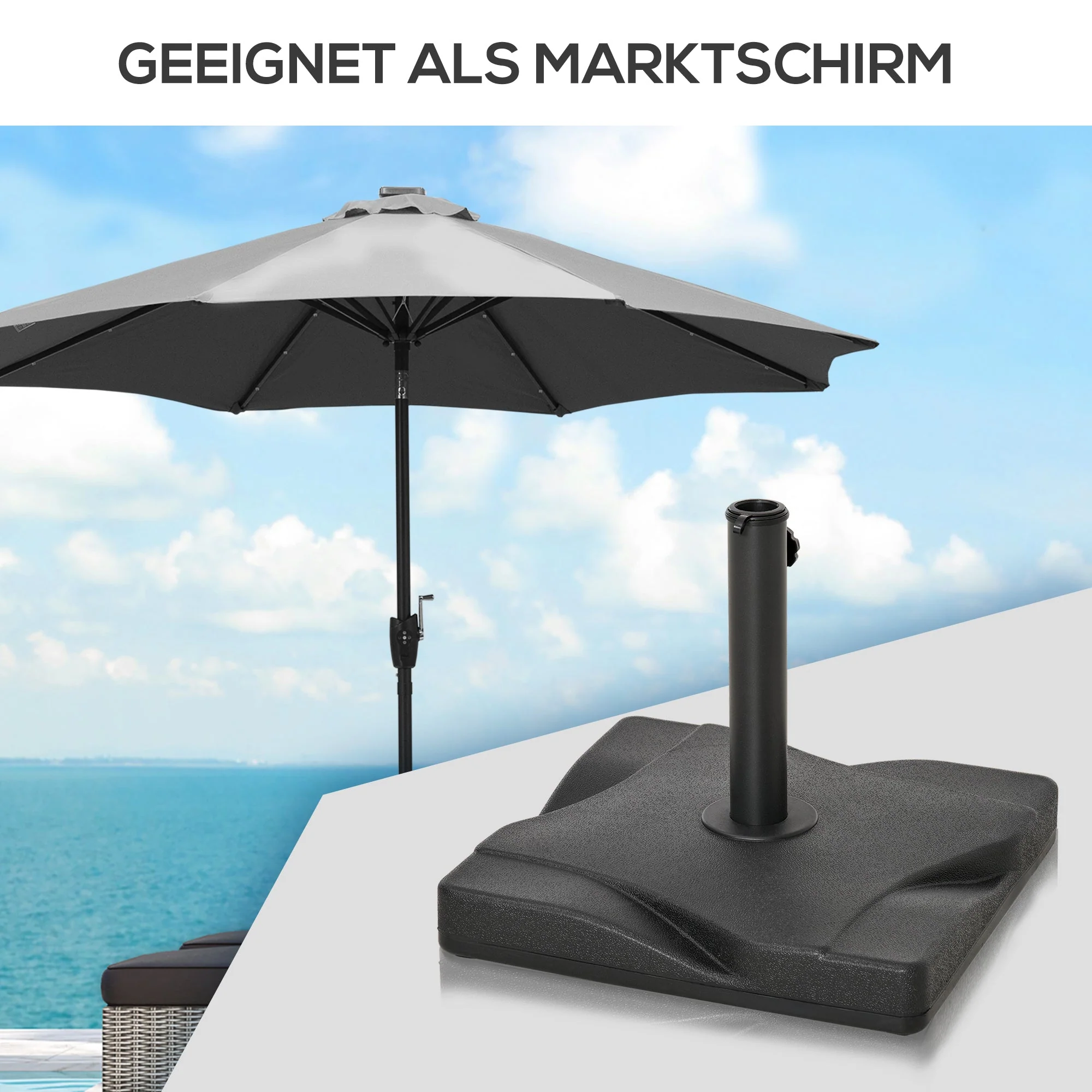 Parasol Base 20 kg for 30-38 mm Poles, Stable 41.5x41.5 cm Cement - Image 6