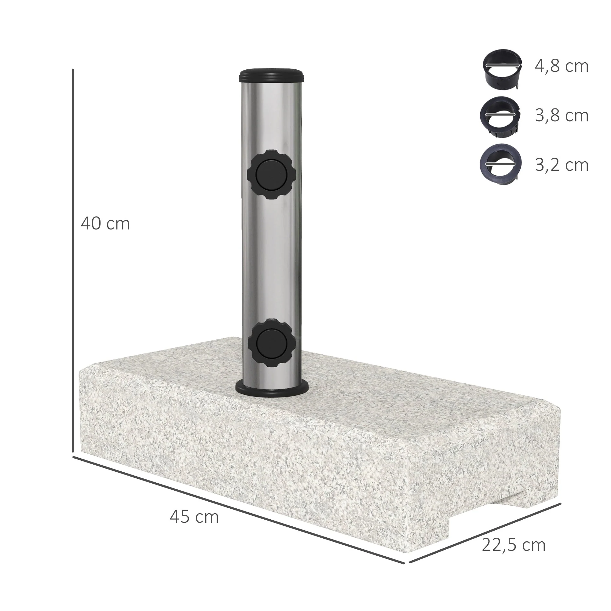 Parasol Base 25kg Semi-Circular Stand for 32/38/48mm Pole Garden/Balcony Granite Grey - Image 3