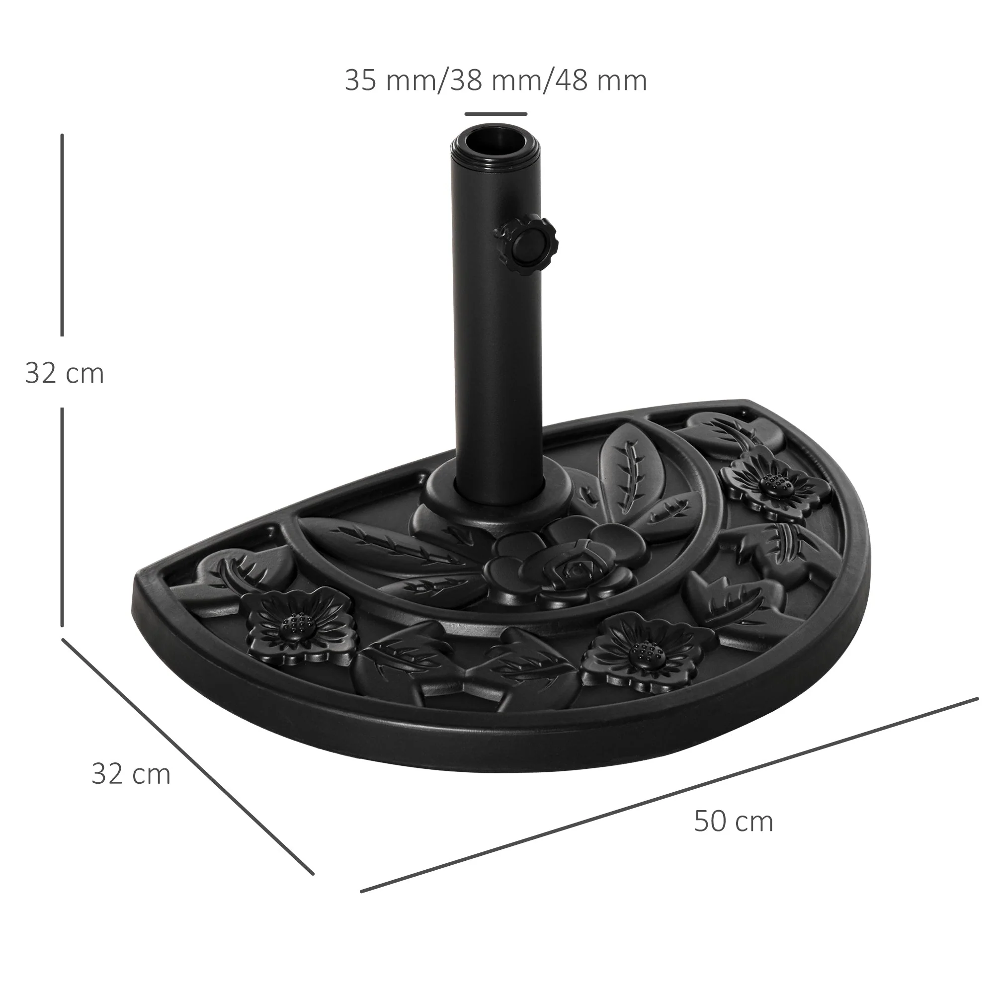 Parasol Base 9kg Floral Motif Semi-Circular HDPE Black - Image 3