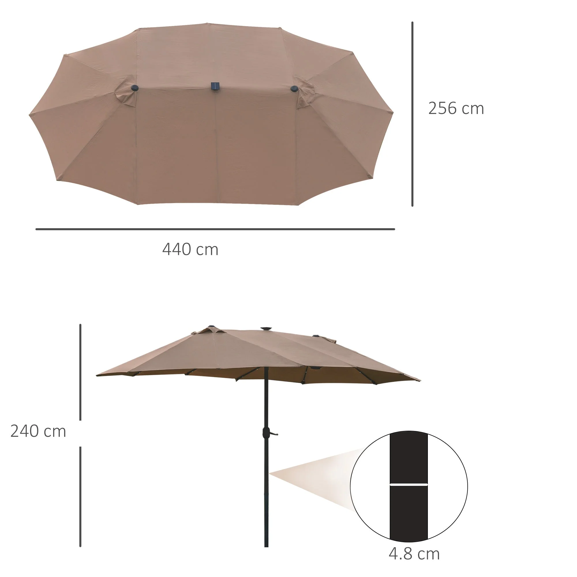 Parasol Double, LED Oval, Khaki - Image 3