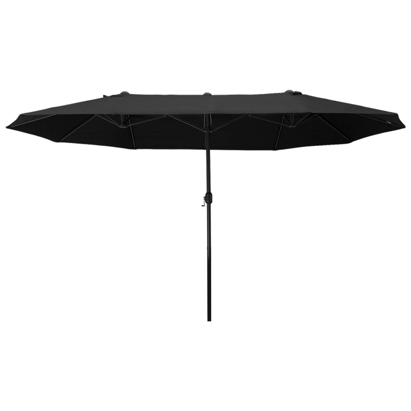 Parasol Double Patio Umbrella with Hand Crank, Oval, Black - Image 2