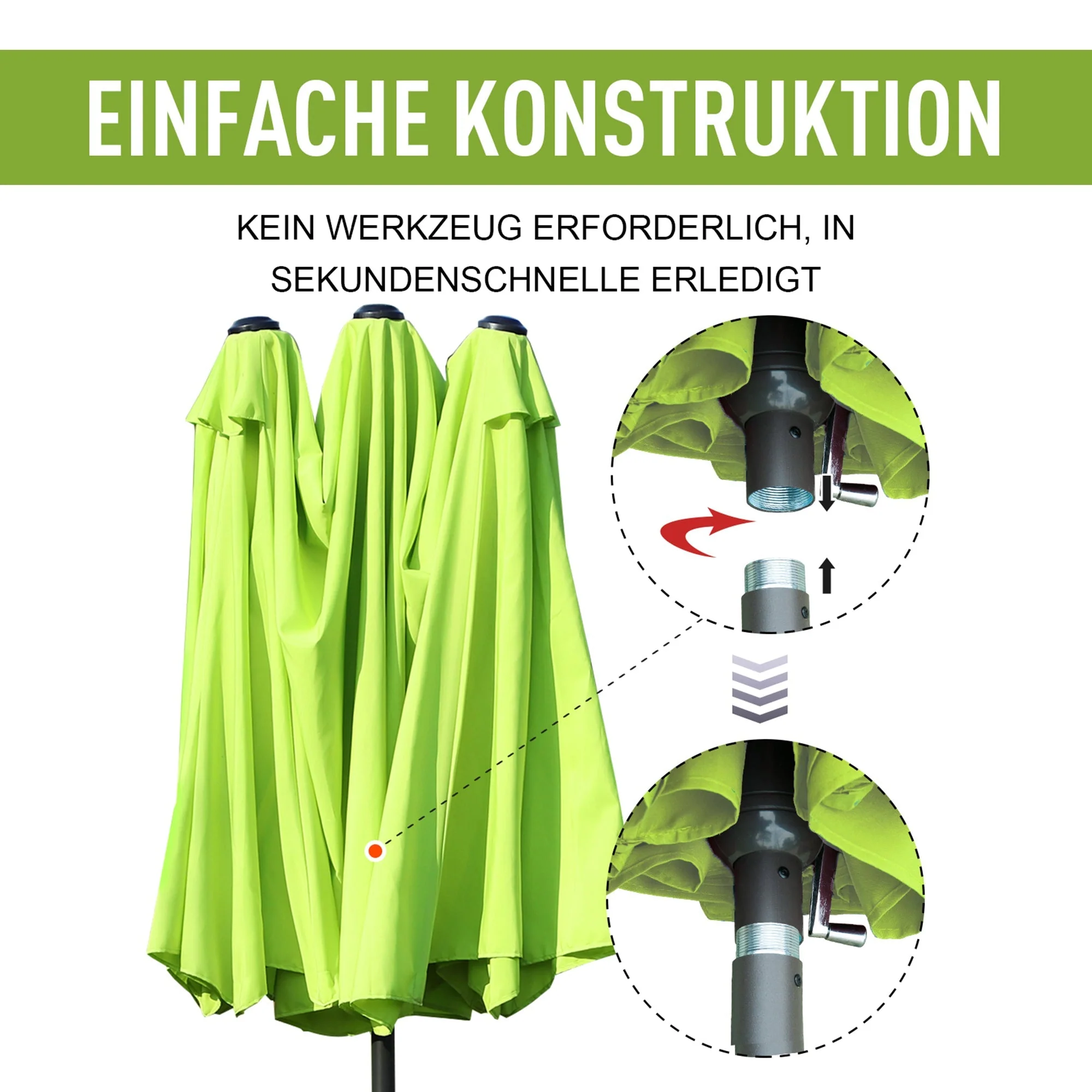 parasol garden umbrella 460 x 270cm oval with hand crank double, green - Image 6