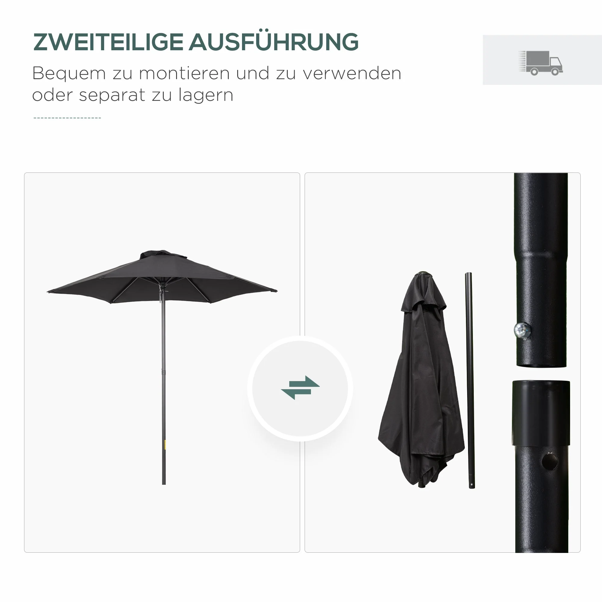 Parasol Ø196 cm, Rotating Folding Balcony Beach Windproof, Black - Image 4