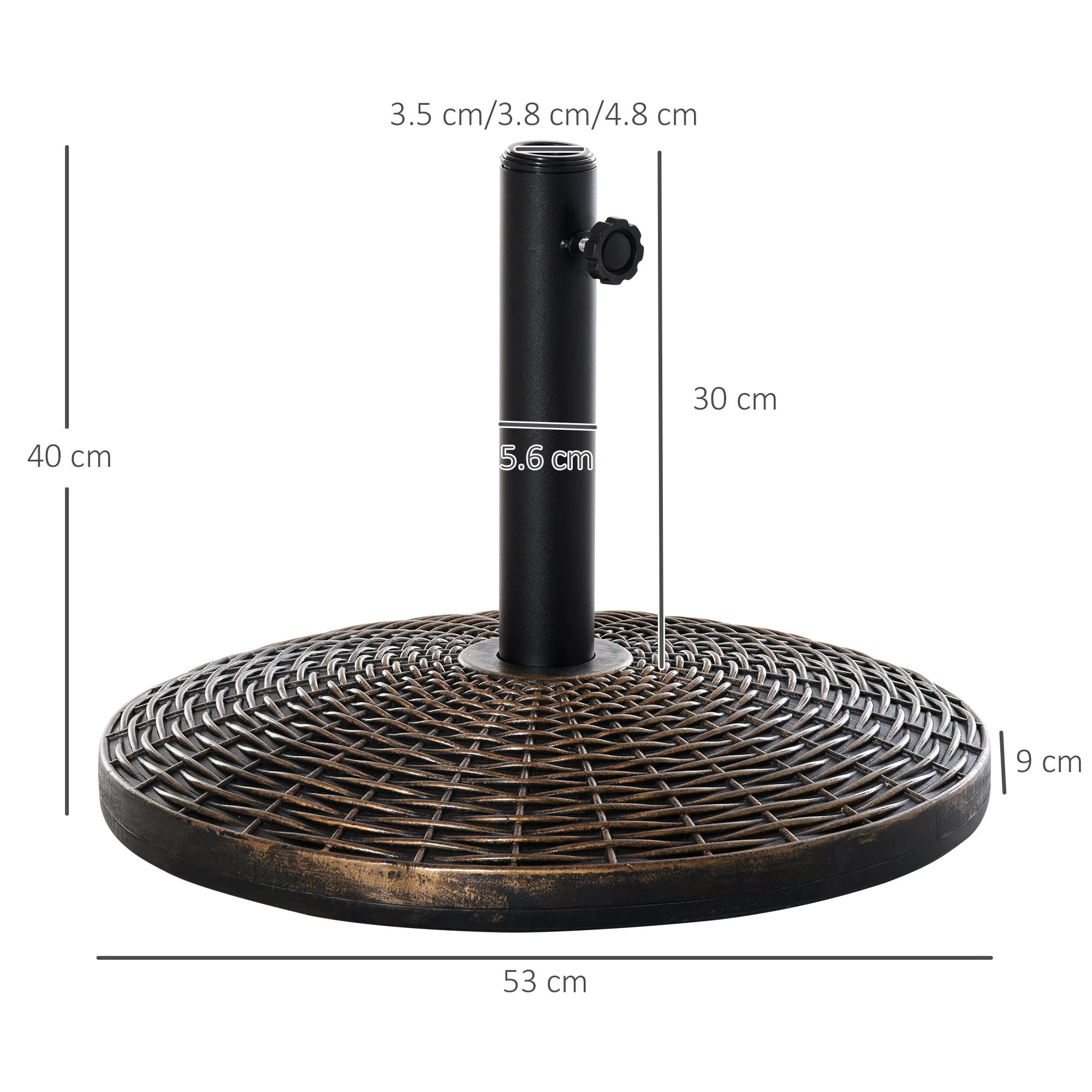 Parasol Stand 25kg Umbrella Holder Rattan Look Basket Antique Bronze - Image 3