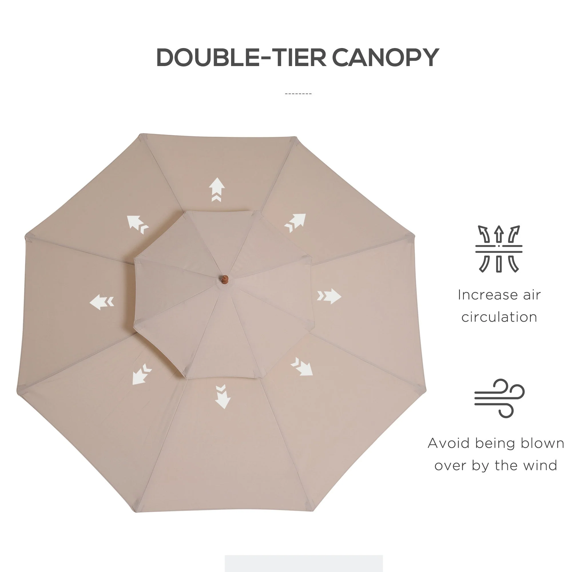 Parasol Umbrella 2.7m Wooden Frame Elegant Beige - Image 6