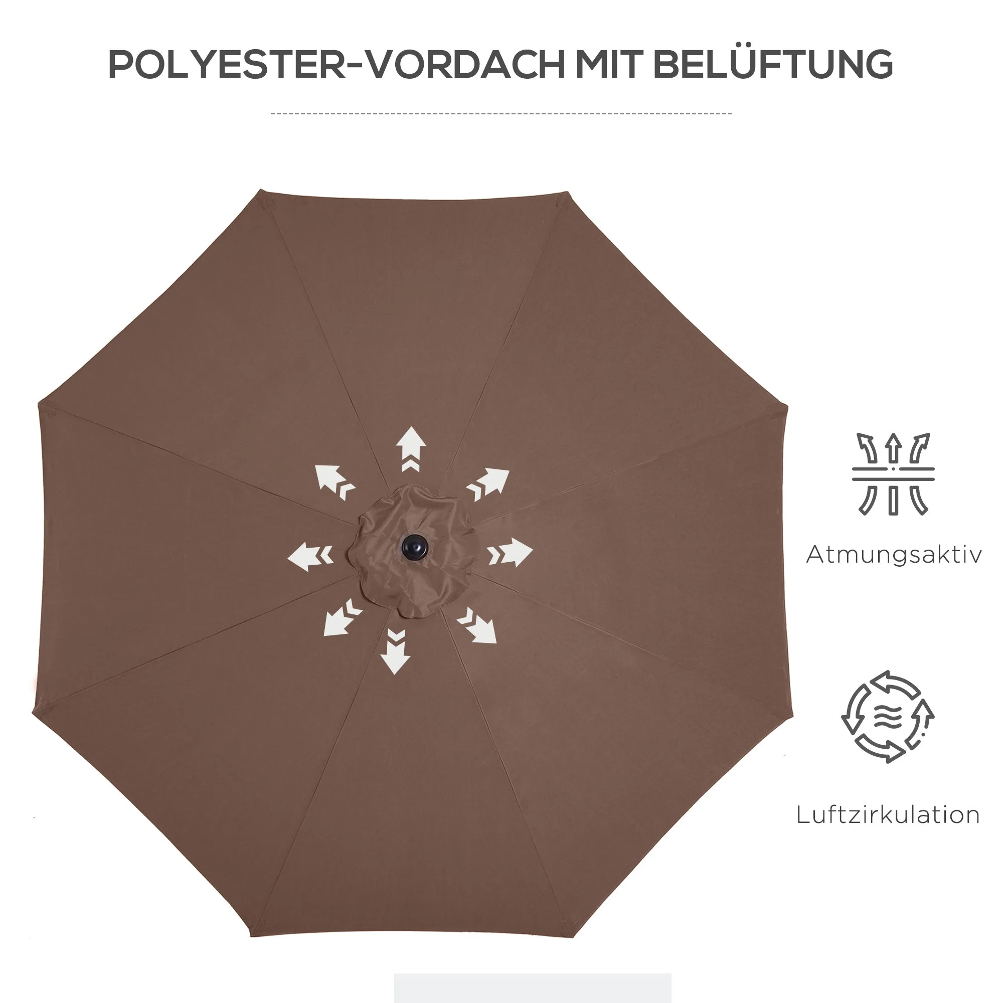 Parasol with Hand Crank, Tilting Market Umbrella, Stable, Brown Polyester - Image 7
