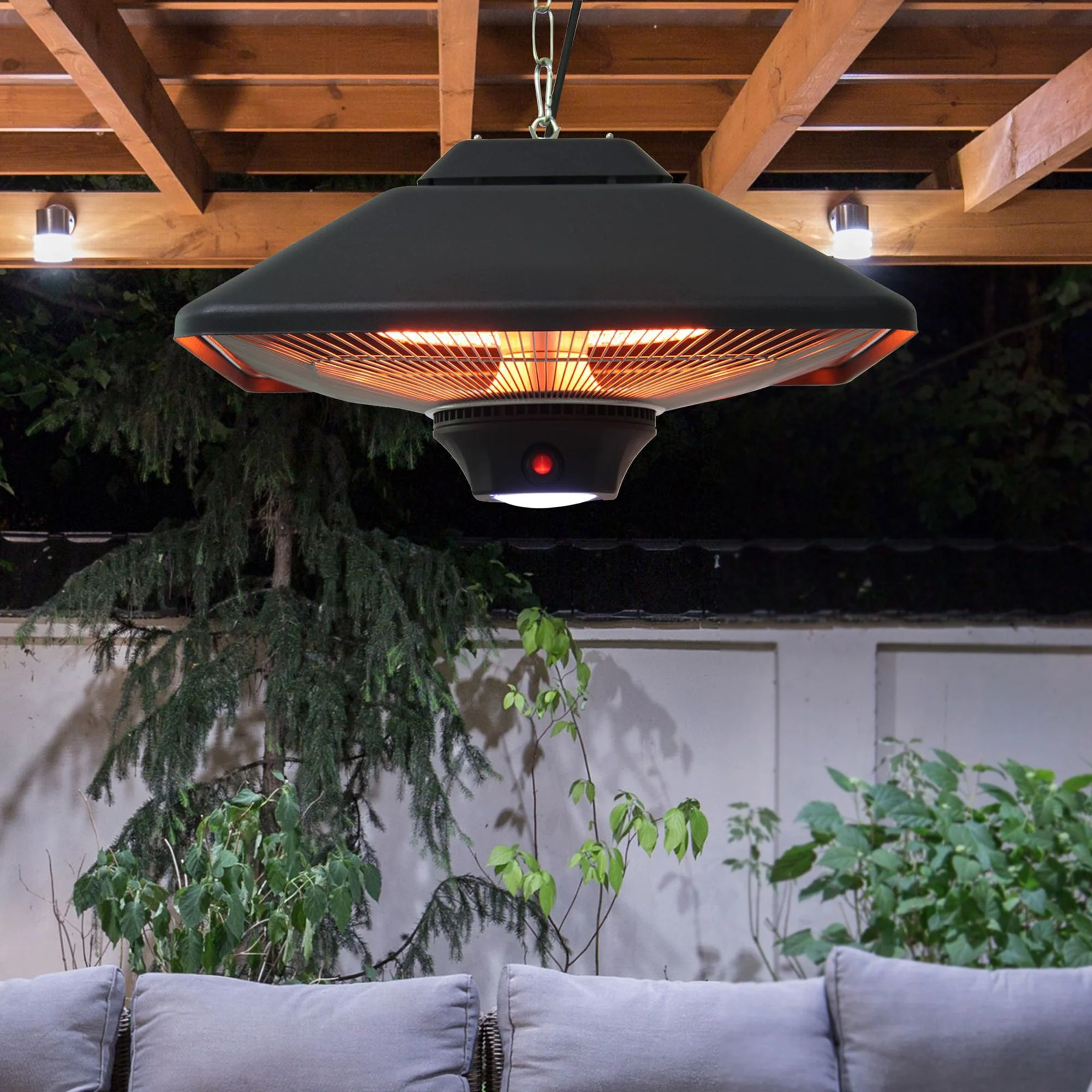 Patio Heater Ceiling Heater with Remote Control LED Lighting 2000W Black - Image 2