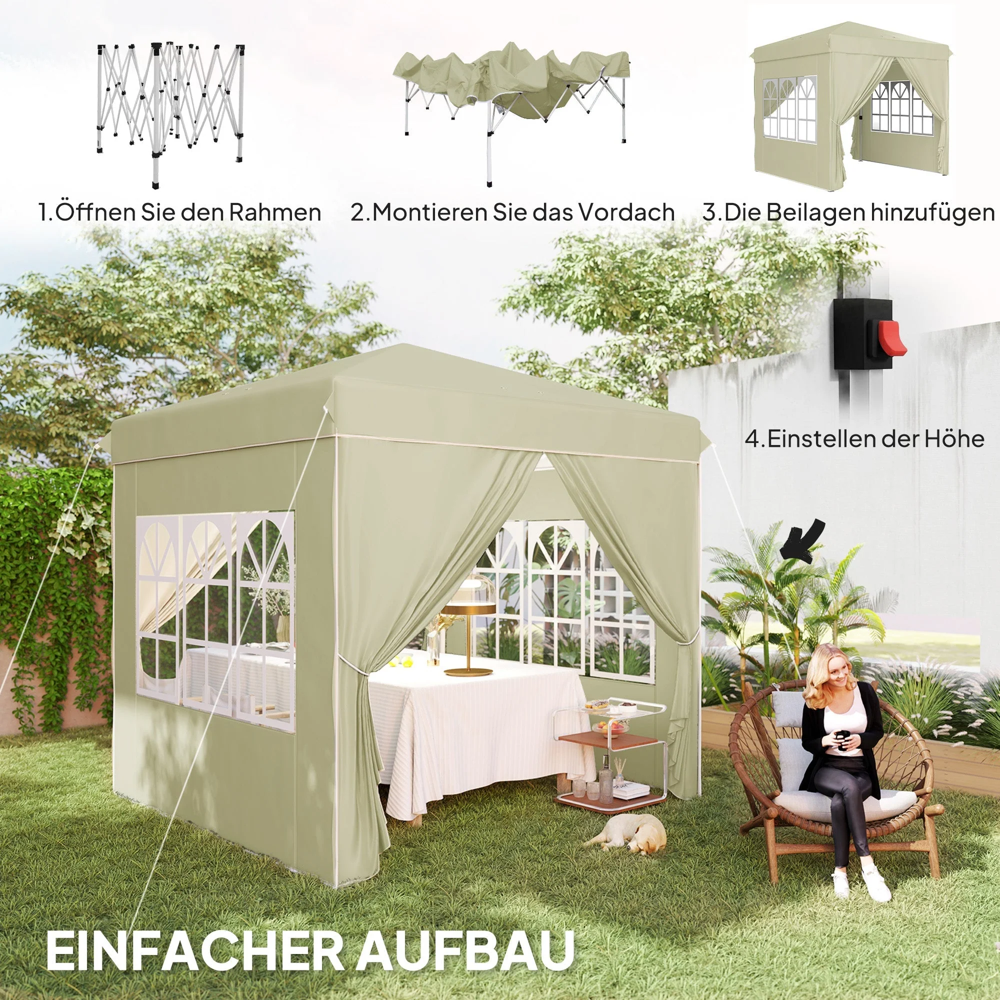 Pavilion 2.5x2.5m Pop-up Folding UV 50+ with 4 Side Panels, Cream White - Image 4