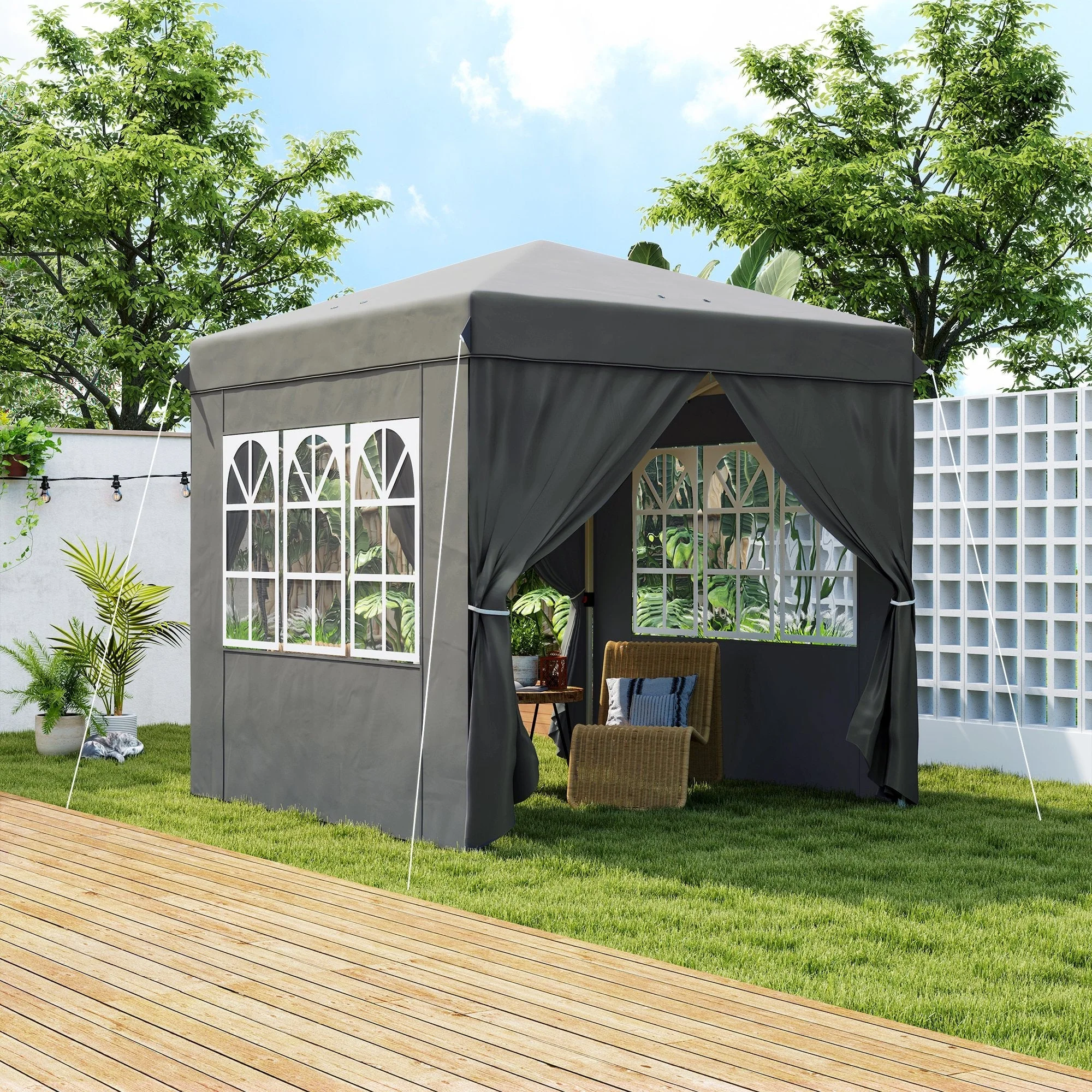 Pavilion 2.5x2.5m Pop-up Folding Water-Repellent UV 50+ 4 Side Panels Dark Grey - Image 2