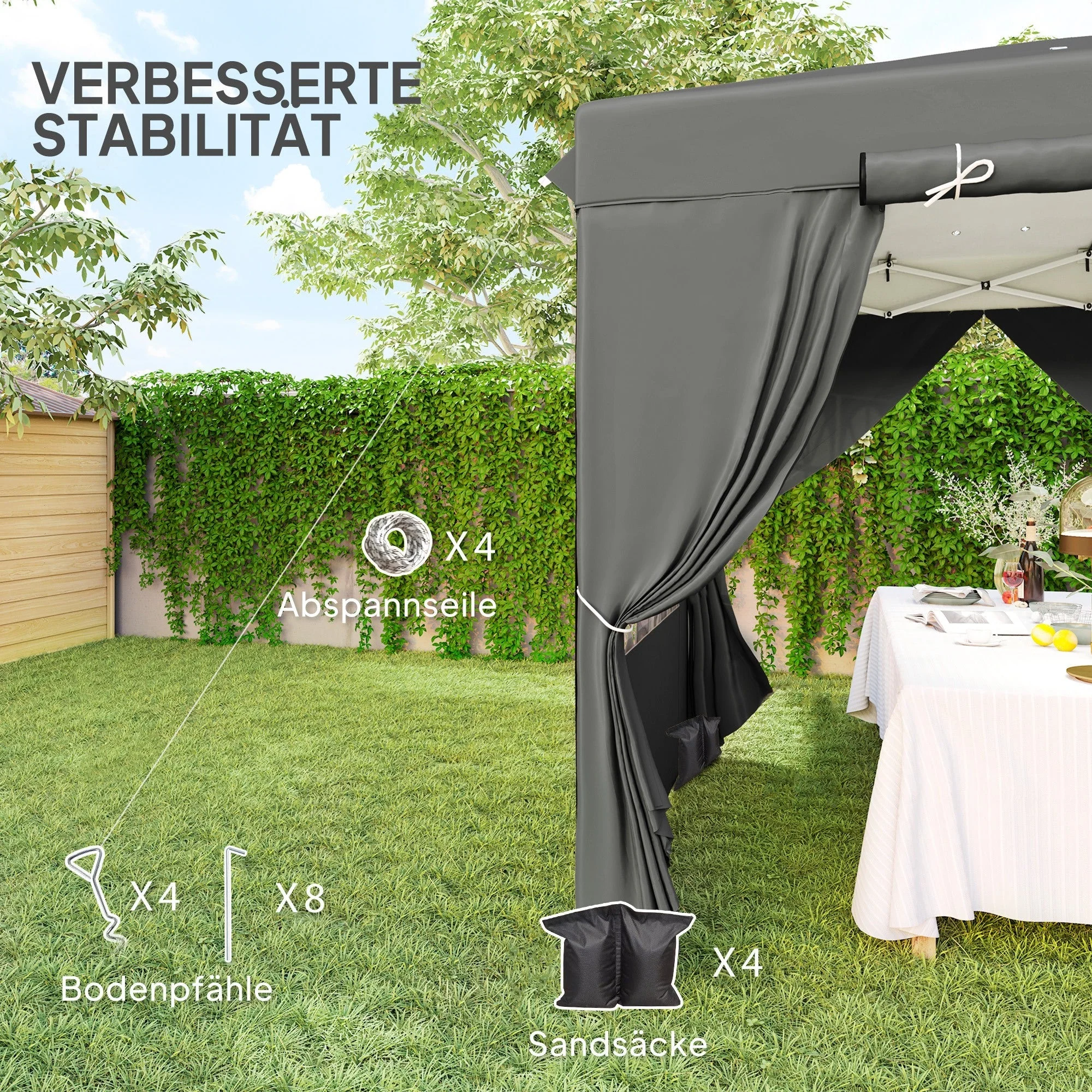 Pavilion 2.5x2.5m Pop-up Folding Water-Repellent UV 50+ 4 Side Panels Dark Grey - Image 7