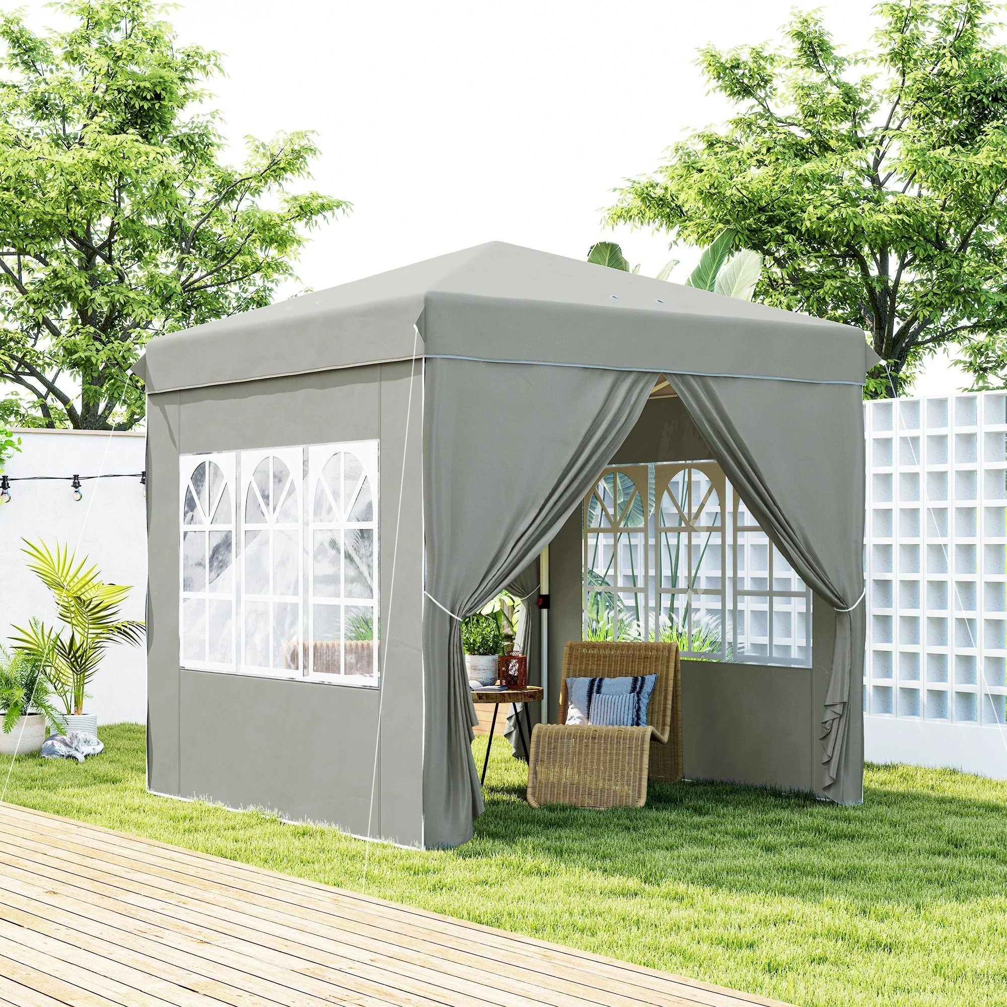 Pavilion 2.5x2.5m Pop-up Folding, Water-Repellent, UV 50+, 4 Side Panels, Light Grey