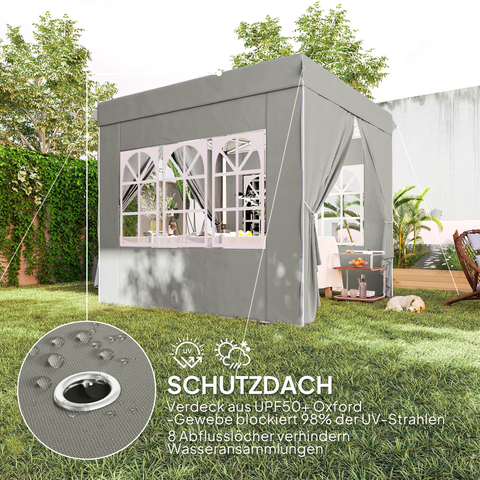 Pavilion 2.5x2.5m Pop-up Folding, Water-Repellent, UV 50+, 4 Side Panels, Light Grey - Image 6