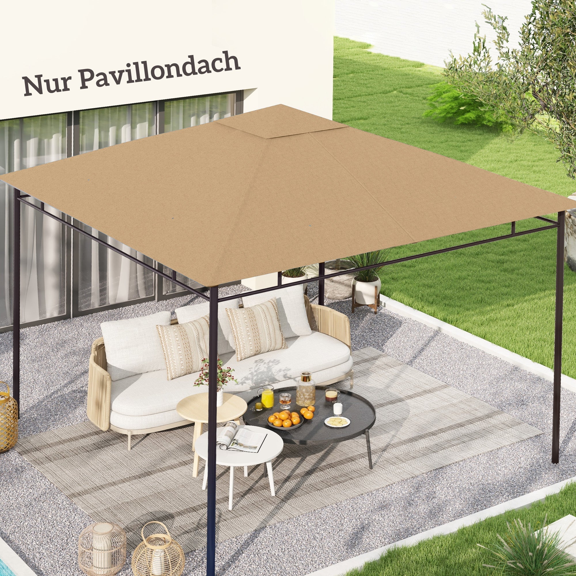 Pavilion Roof Replacement Sun Protection Weatherproof 2.98x2.95m, Polyester Beige - Image 2
