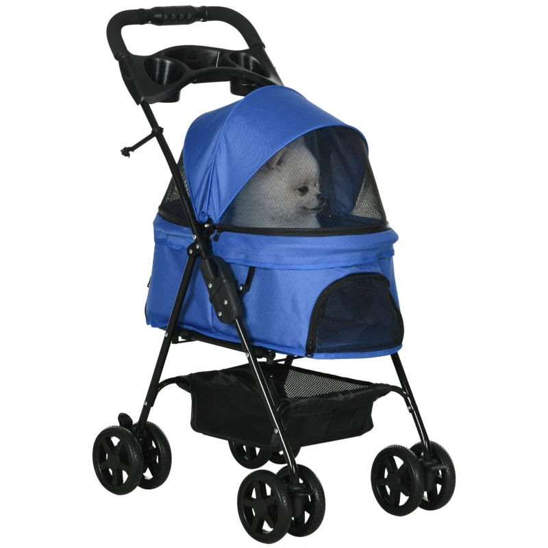 PawHut dog stroller with folding function, pet stroller for small dogs and cats, oxford blue - Image 2