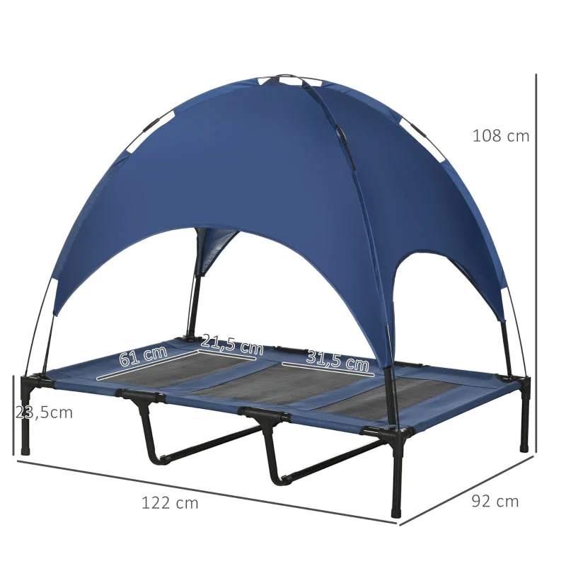 PawHut Outdoor Dog Bed with Canopy, Foldable, blue + black - Image 3